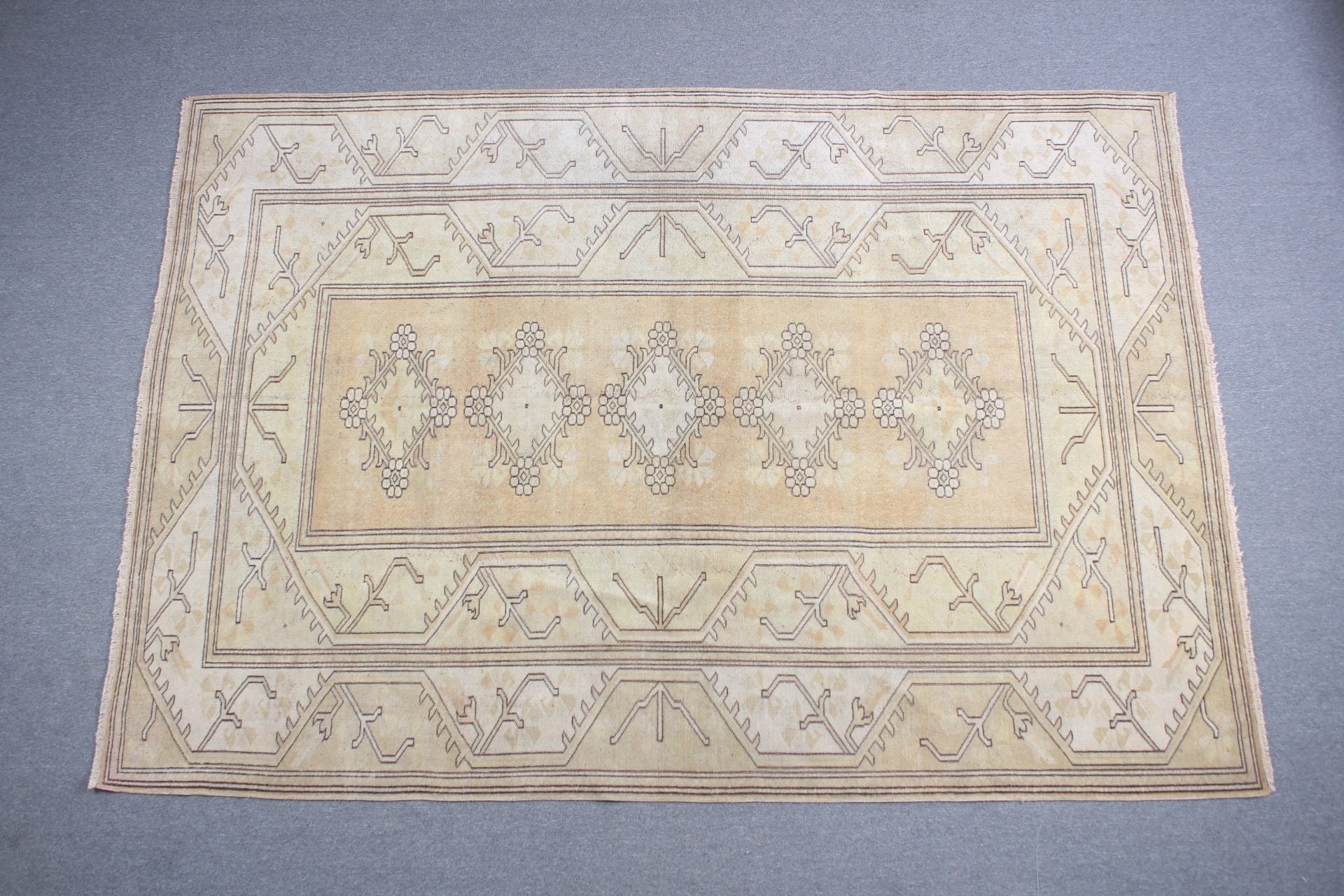 6.6x8.5 ft Büyük Halı, Yemek Odası Halısı, Türk Halısı, Vintage Halı, Anadolu Halısı, Salon Halısı, Soyut Halılar, Yeşil Mutfak Halısı, Havalı Halı