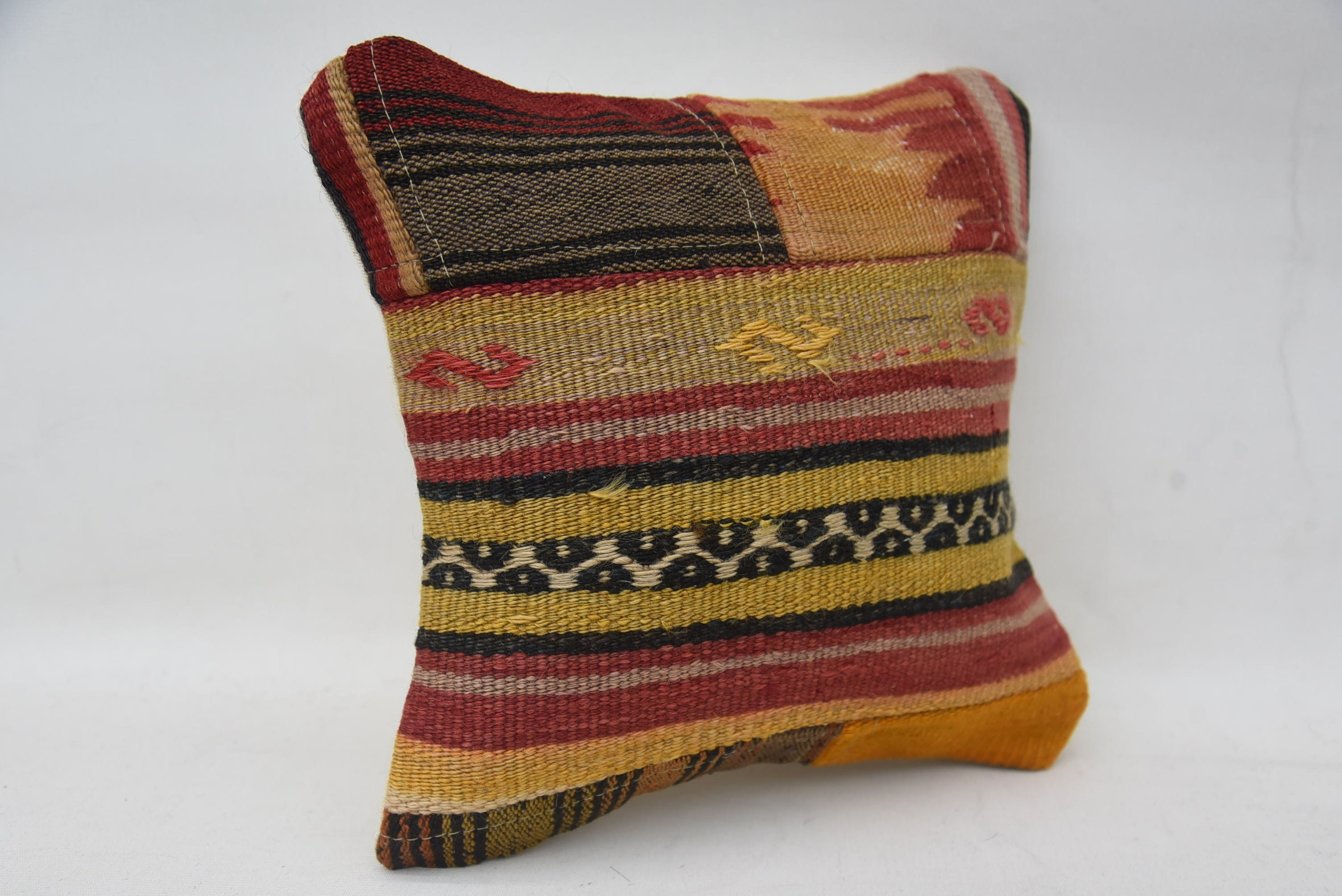 Kilim Pillow Cover, Neutral Cushion Cover, Antique Pillows, Pillow for Couch, Retro Throw Cushion Cover, 12"x12" Yellow Cushion Case