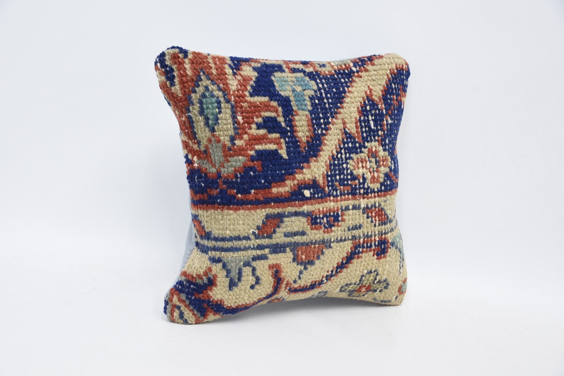 Handmade Kilim Cushion, 12"x12" Blue Cushion, Antique Pillows, Colorful Pillow, Vintage Pillow, Indoor Cushion Case