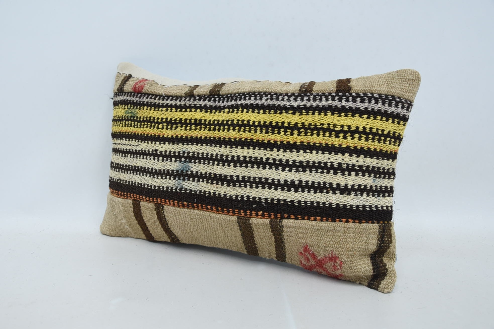 Home Decor Pillow, 12"x20" Beige Cushion Case, Garden Cushion, Ethnical Kilim Rug Pillow, Interior Designer Pillow