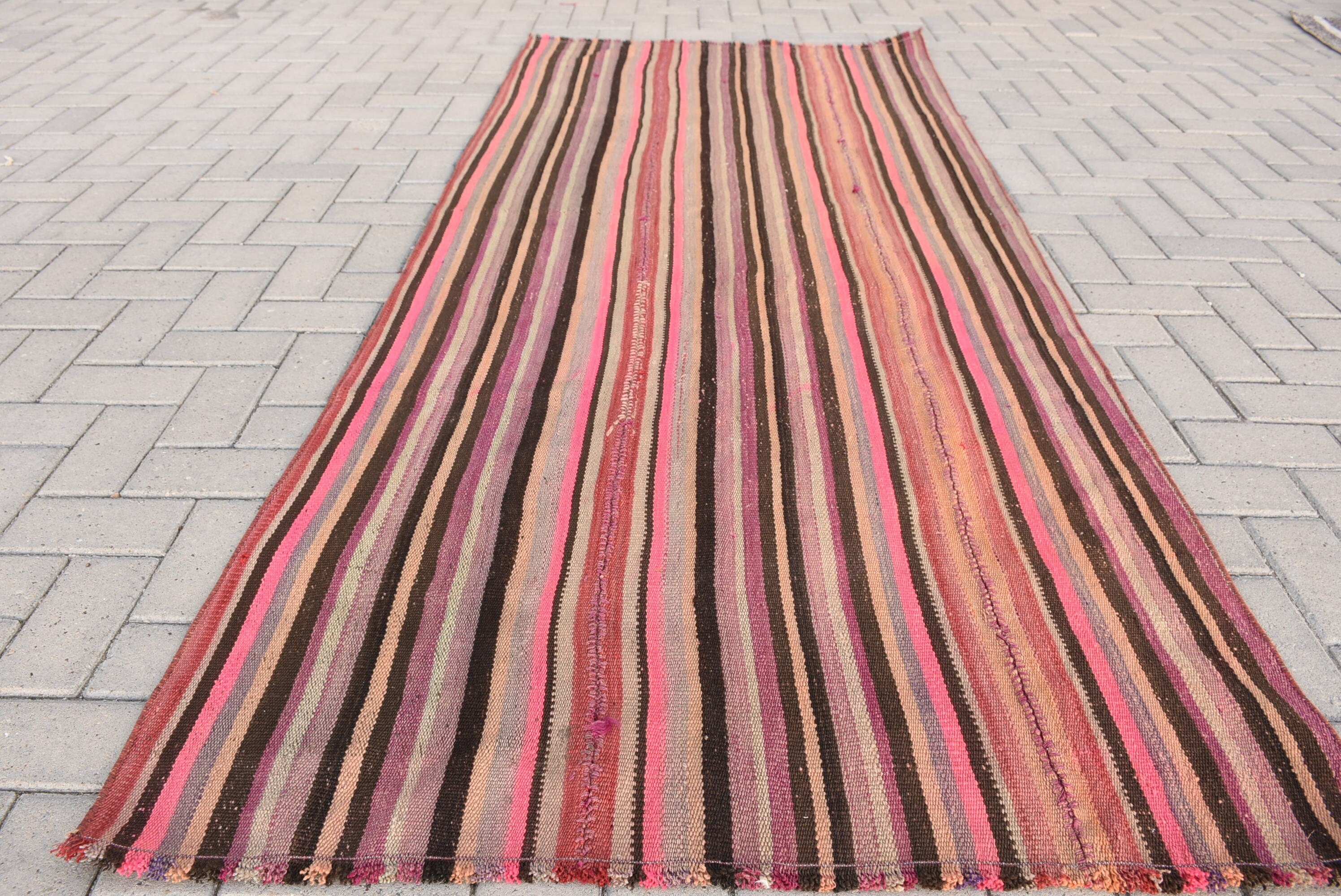 Rugs for Nursery, Pink Wool Rugs, 3.5x8.5 ft Area Rug, Indoor Rugs, Turkish Rug, Vintage Rugs, Wool Rug, Floor Rug, Kilim, Oushak Rugs