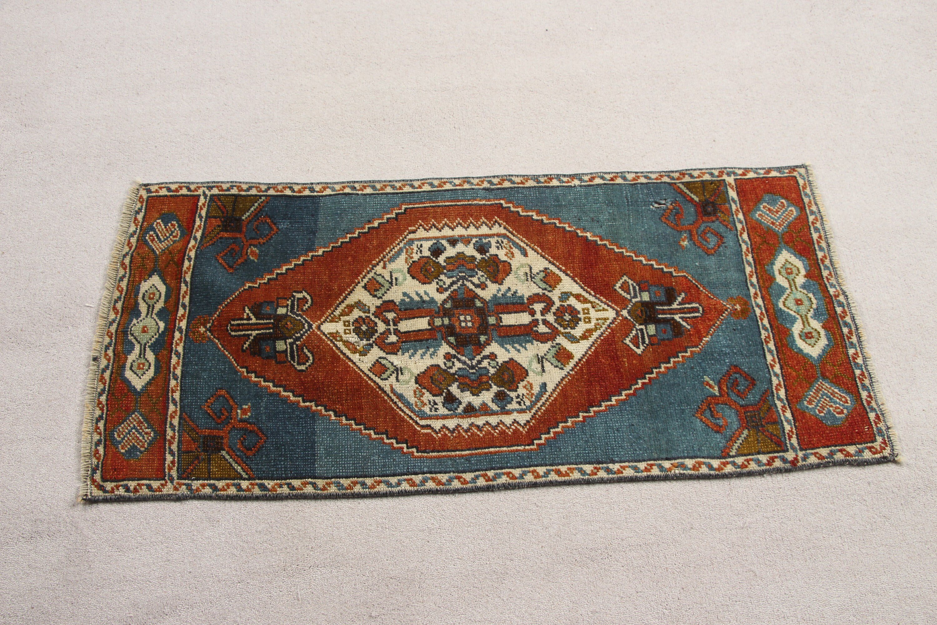 Etnik Halı, 1.4x3.1 ft Küçük Halılar, Oushak Halıları, Mutfak Halısı, Vintage Halılar, Kahverengi Antika Halı, Kapı Paspas Halıları, Türk Halısı, Oryantal Halılar