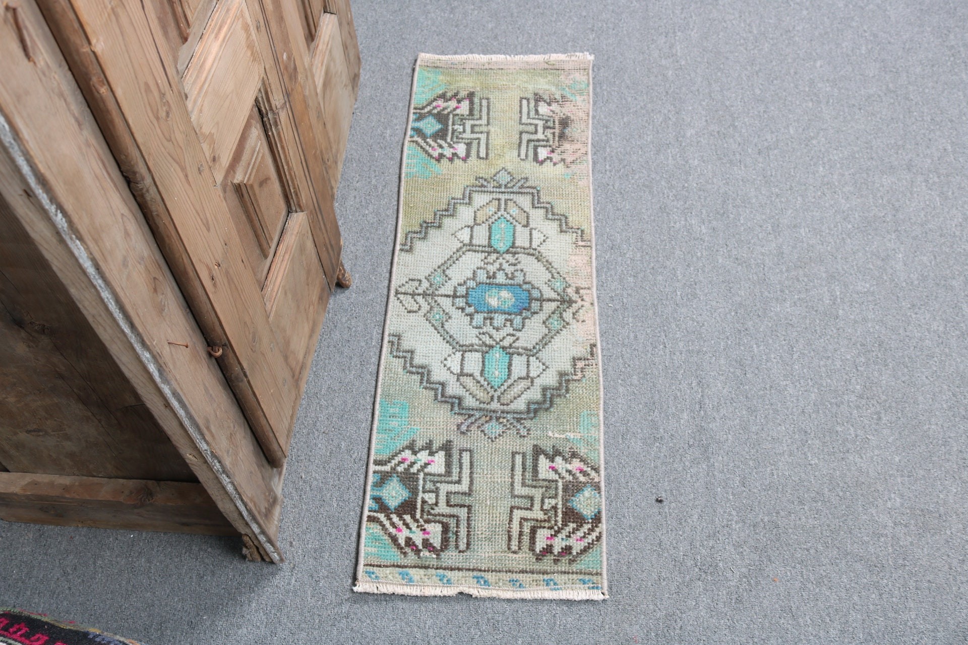 Turkish Rug, Rugs for Entry, Cute Bath Mat Rug, Vintage Rugs, 1x3 ft Small Rug, Kitchen Rug, Green Floor Rug, Modern Rug, Entry Rugs