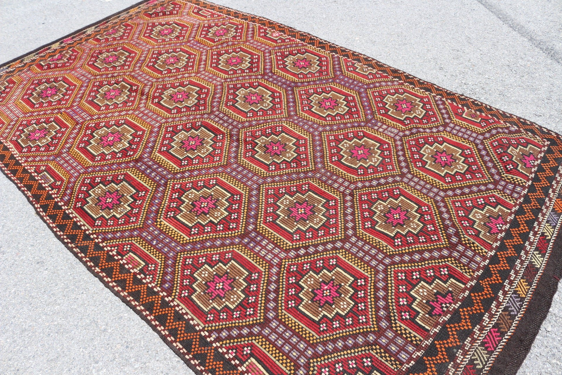 Retro Rug, Kitchen Rugs, 5.7x10.1 ft Large Rugs, Floor Rug, Salon Rugs, Kilim, Turkish Rugs, Brown Moroccan Rugs, Vintage Rug, Bedroom Rug