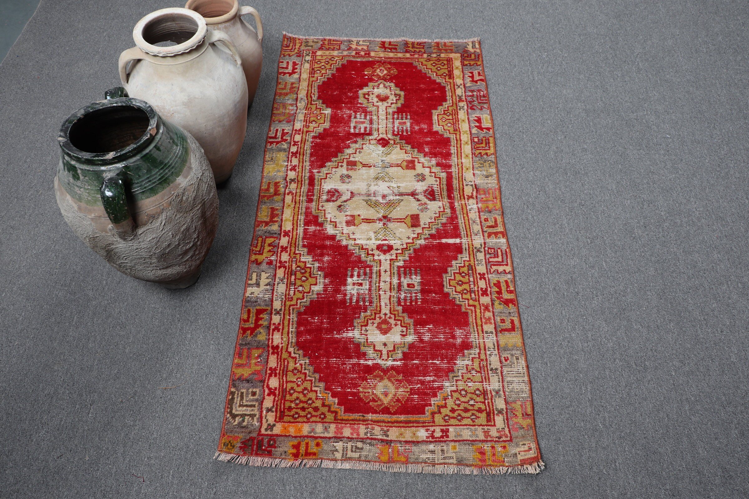 Nursery Rug, Vintage Rug, Turkish Rugs, 2.2x4.8 ft Small Rug, Car Mat Rugs, Kitchen Rug, Rugs for Nursery, Red Moroccan Rugs, Bedroom Rug