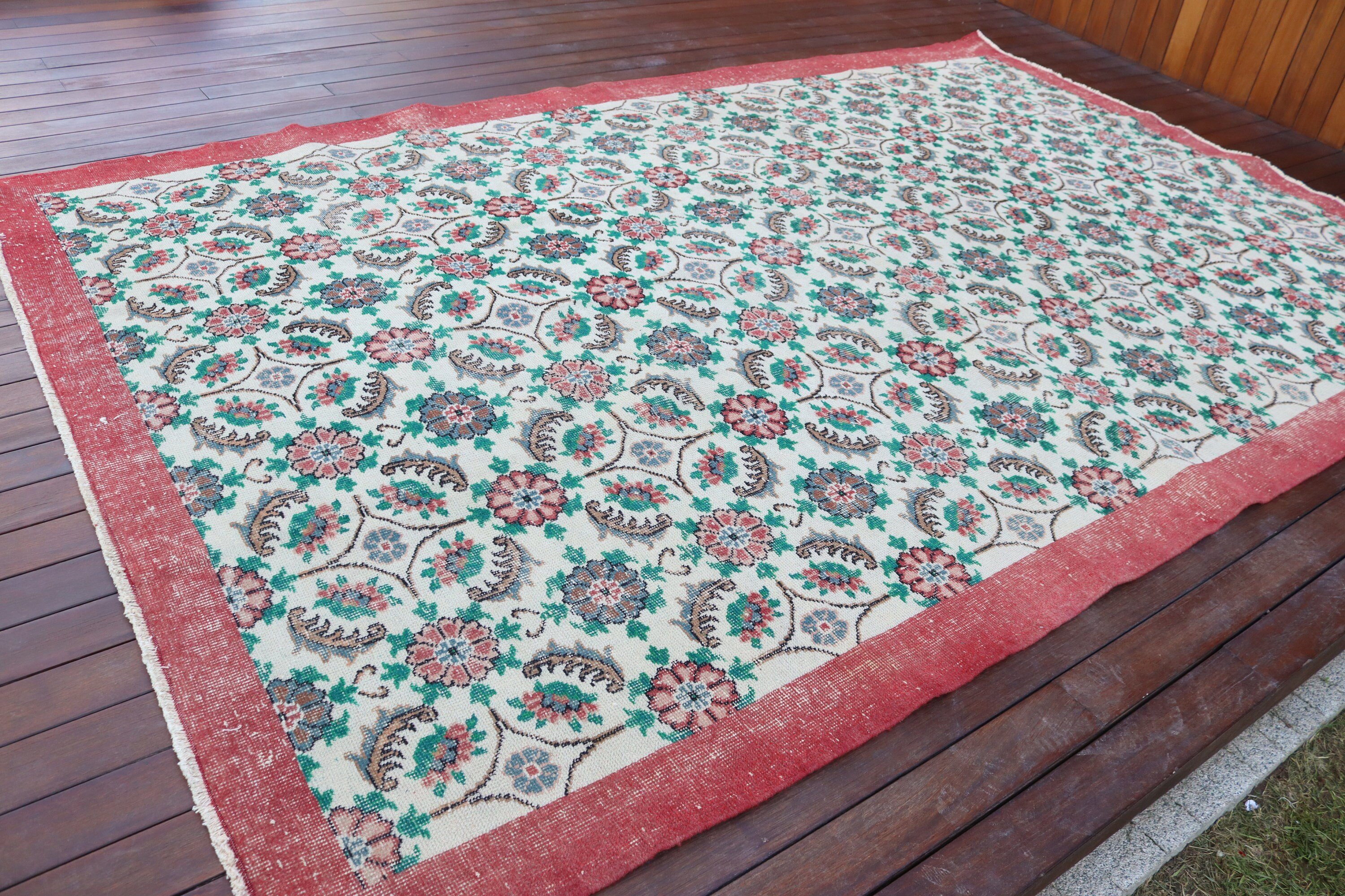 Beyaz Yatak Odası Halıları, Vintage Halılar, Yemek Odası Halıları, 6.7x10.6 ft Büyük Boy Halılar, Boho Halı, Vintage Dekor Halı, Ev Dekorasyonu Halısı, Türk Halıları