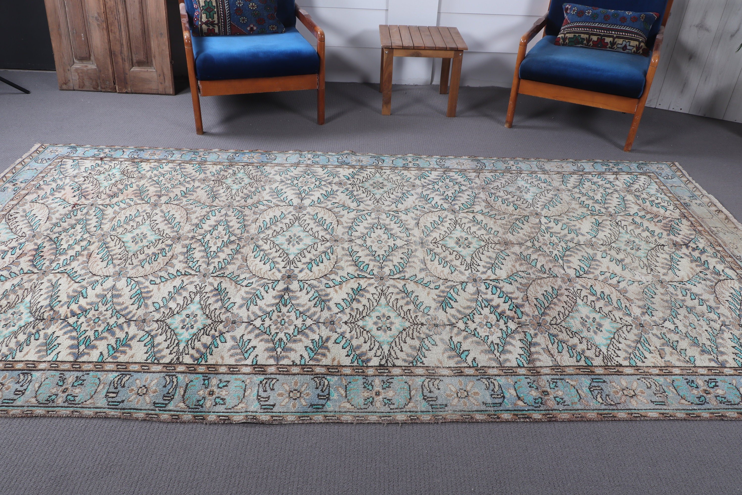 Yemek Odası Halıları, Vintage Halı, 5.5x10.3 ft Büyük Halılar, Türk Halıları, Salon Halısı, Geometrik Halılar, Ev Dekor Halısı, Boho Halısı, Bej Lüks Halı