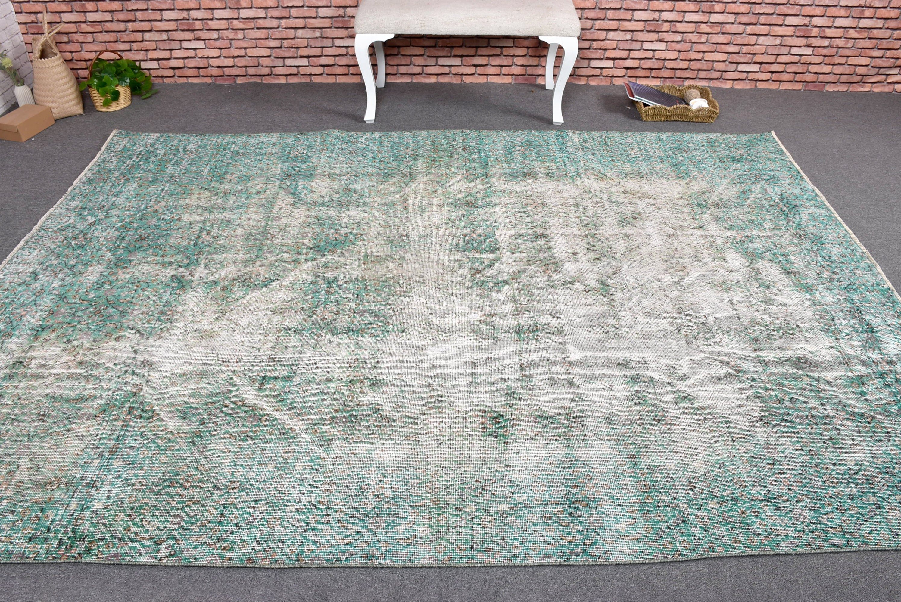 6.7x9.3 ft Large Rugs, Turkish Rug, Anatolian Rugs, Vintage Rug, Living Room Rug, Rugs for Large Vintage, Handwoven Rug, Green Bedroom Rug