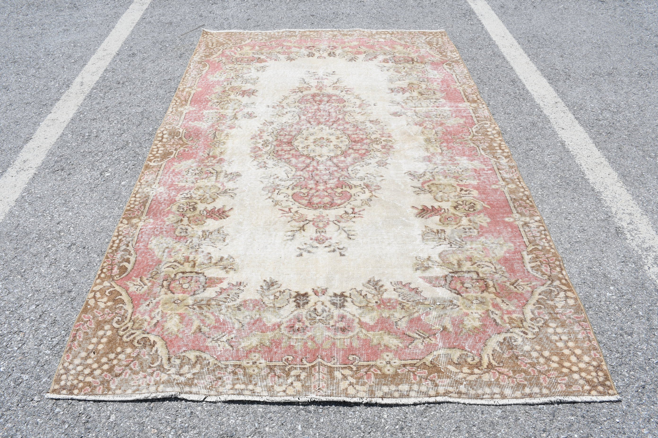 Pink Kitchen Rug, Salon Rug, Bedroom Rug, Anatolian Rugs, 5.4x8.6 ft Large Rug, Turkish Rug, Hand Knotted Rugs, Vintage Rugs