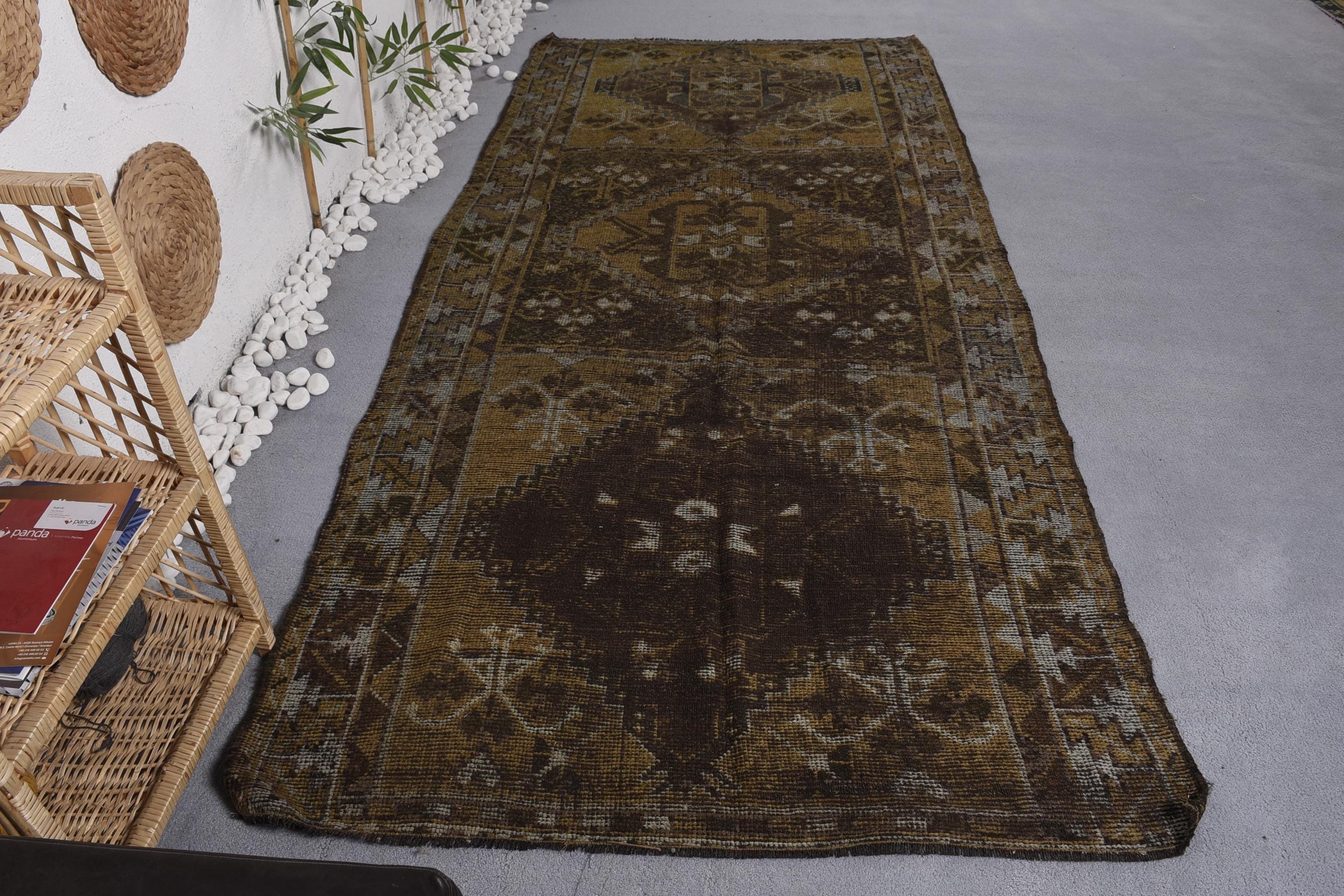 Vintage Halı, 4.5x10 ft Büyük Halı, Büyük Boho Halı, Kahverengi El Dokuma Halı, Salon Halısı, Türk Halıları, Salon Halıları, Lüks Halı