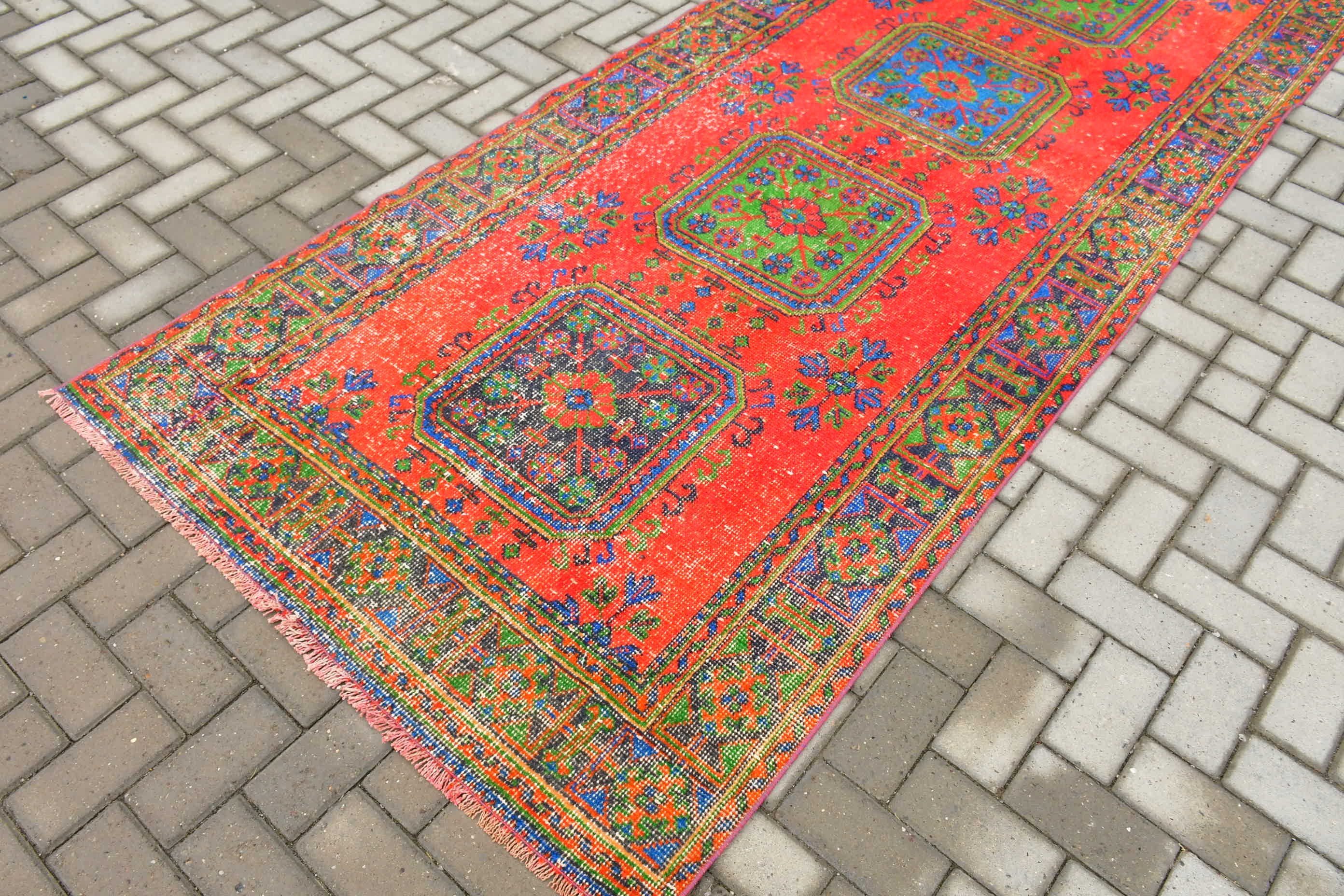 Aesthetic Rugs, Turkish Rugs, Floor Rug, Rugs for Stair, Kitchen Rug, Red Bedroom Rug, Vintage Rugs, Corridor Rugs, 4.1x11.5 ft Runner Rug