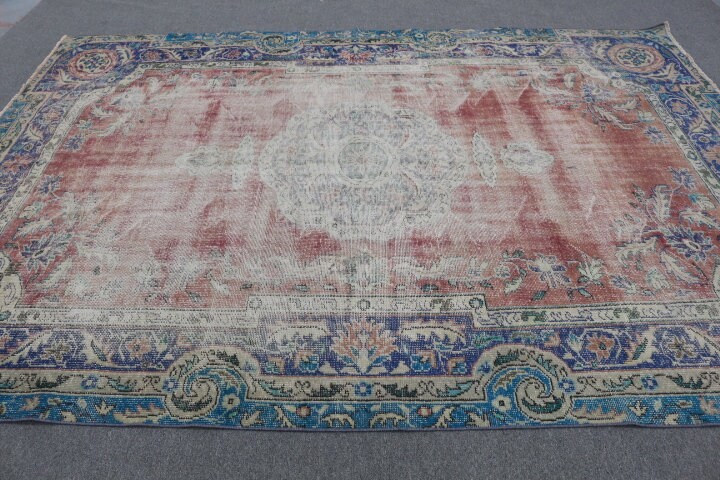 Dining Room Rug, Saloon Rug, Vintage Rug, 7.3x10.3 ft Oversize Rug, Rugs for Salon, Oushak Rug, Red Antique Rug, Floor Rugs, Turkish Rug