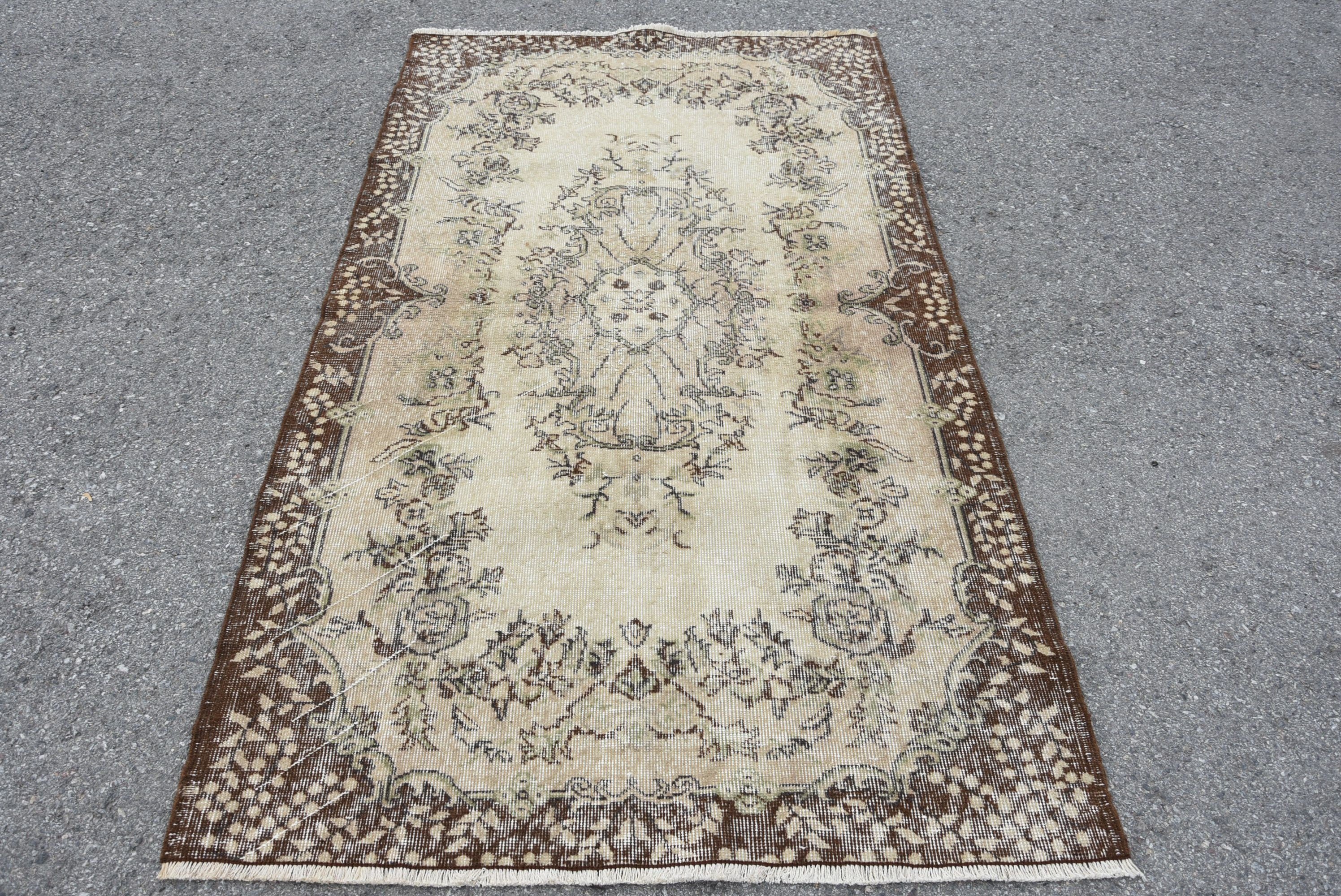 Nomadic Rug, 3.8x6.6 ft Area Rug, Turkish Rugs, Dining Room Rug, Kitchen Rugs, Beige Antique Rug, Vintage Rugs, Oushak Rug