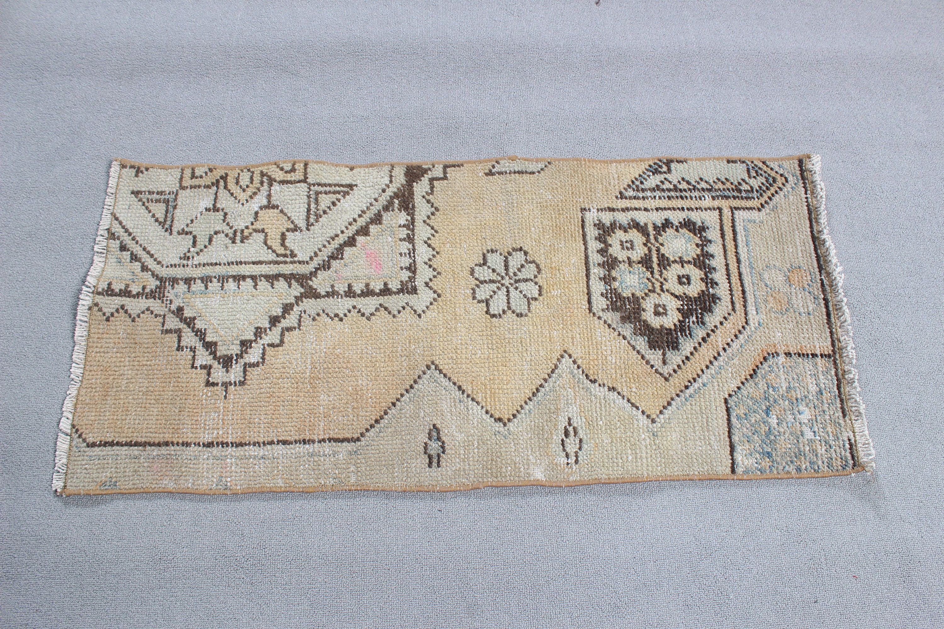 El Dokuma Halı, Oushak Halılar, Banyo Halısı, Vintage Halı, Türk Halıları, Çocuk Halısı, Banyo Halıları, Bej Lüks Halı, 1.5x3.1 ft Küçük Halı