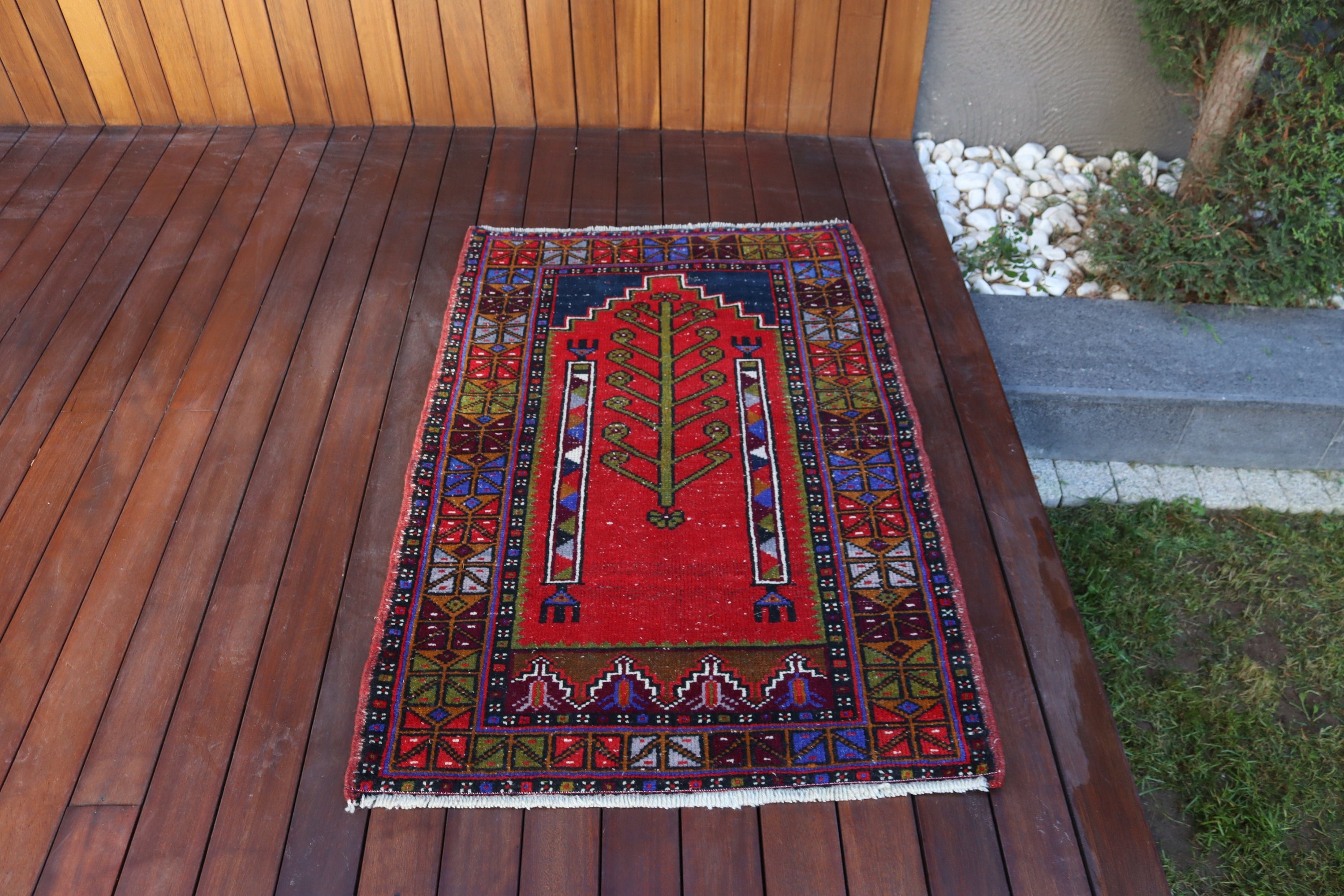 Vintage Rug, Red Bedroom Rugs, Turkish Rugs, Kitchen Rug, Car Mat Rugs, Cool Rug, 2.6x3.9 ft Small Rug, Rugs for Bath