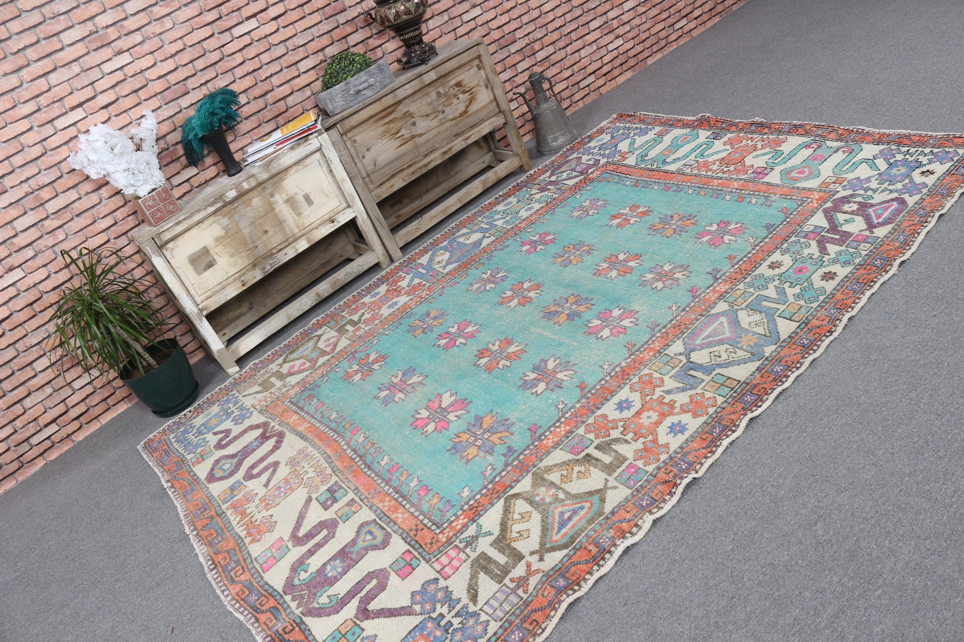 Oriental Rug, Bedroom Rug, Salon Rug, Cool Rug, Art Rug, 6x8.3 ft Large Rugs, Turkish Rug, Rugs for Bedroom, Green Oushak Rugs, Vintage Rug