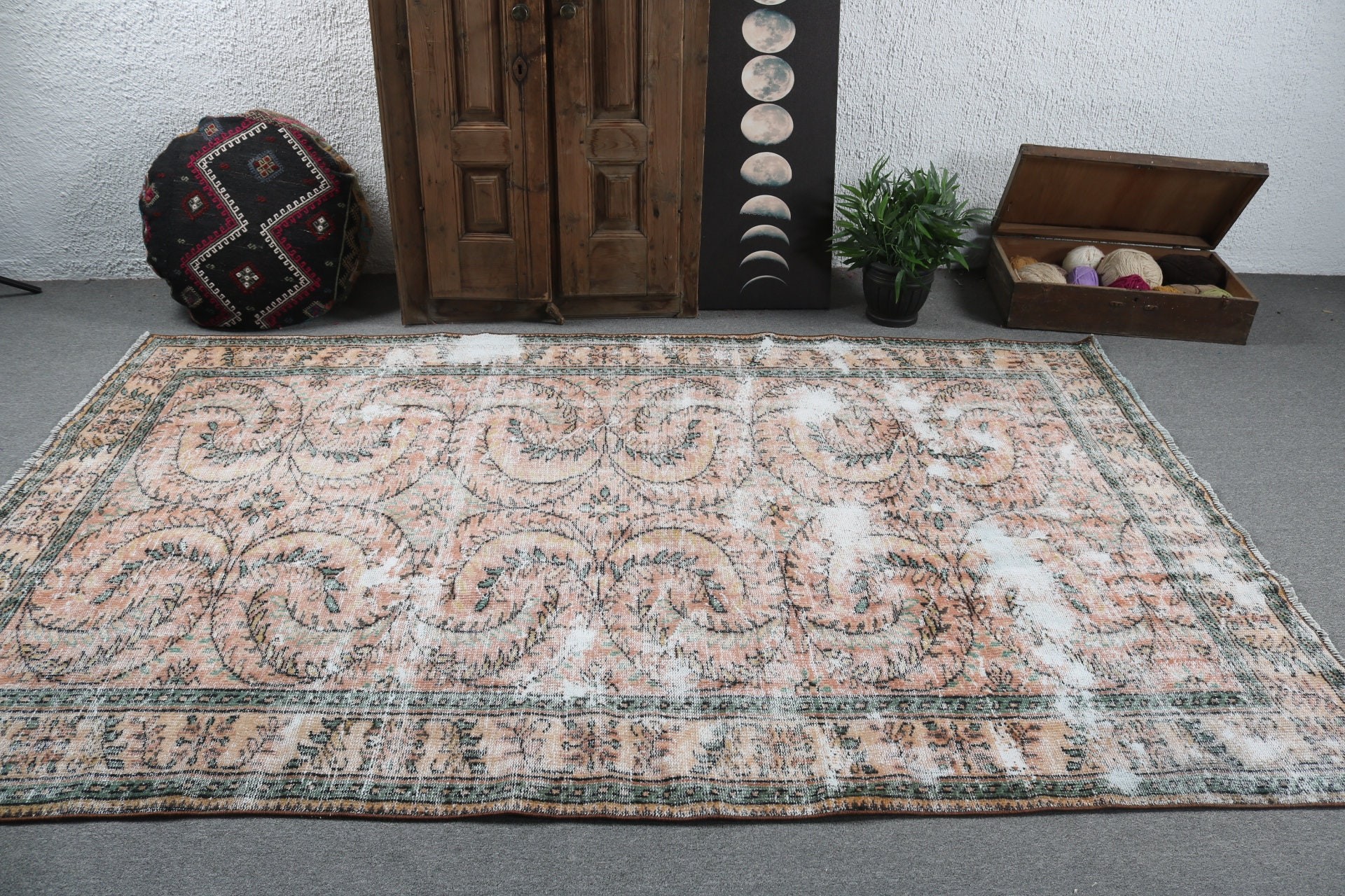 Yemek Odası Halıları, 5.7x9 ft Büyük Halı, Pembe Fas Halıları, Boho Halıları, Açıklama Halısı, Büyük Oushak Halısı, Türk Halısı, Vintage Halılar, Modern Halı