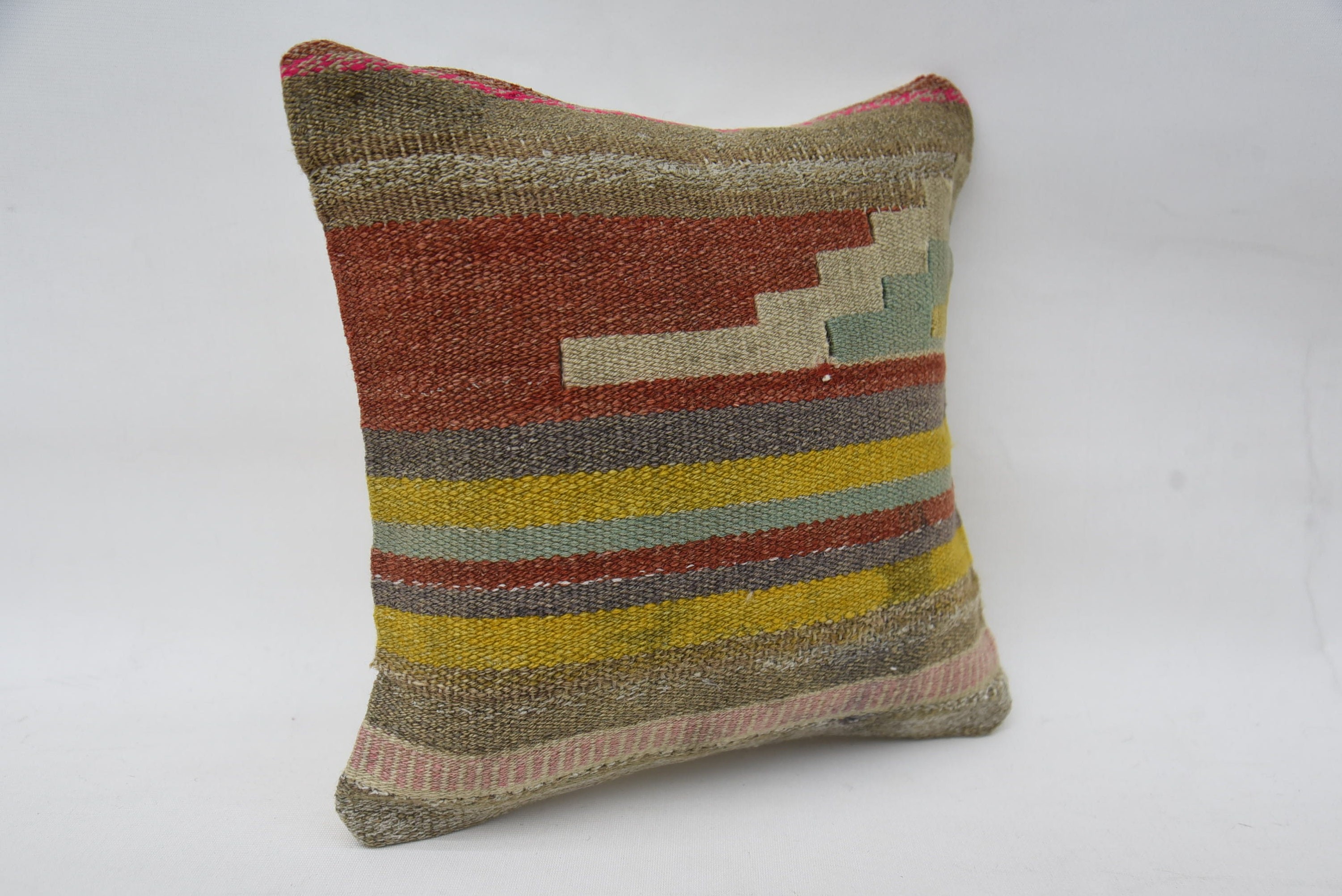 Pillow for Couch, Bohemian Cushion Pillow Cover, Turkish Kilim Pillow, Vintage Kilim Throw Pillow, 12"x12" Brown Cushion