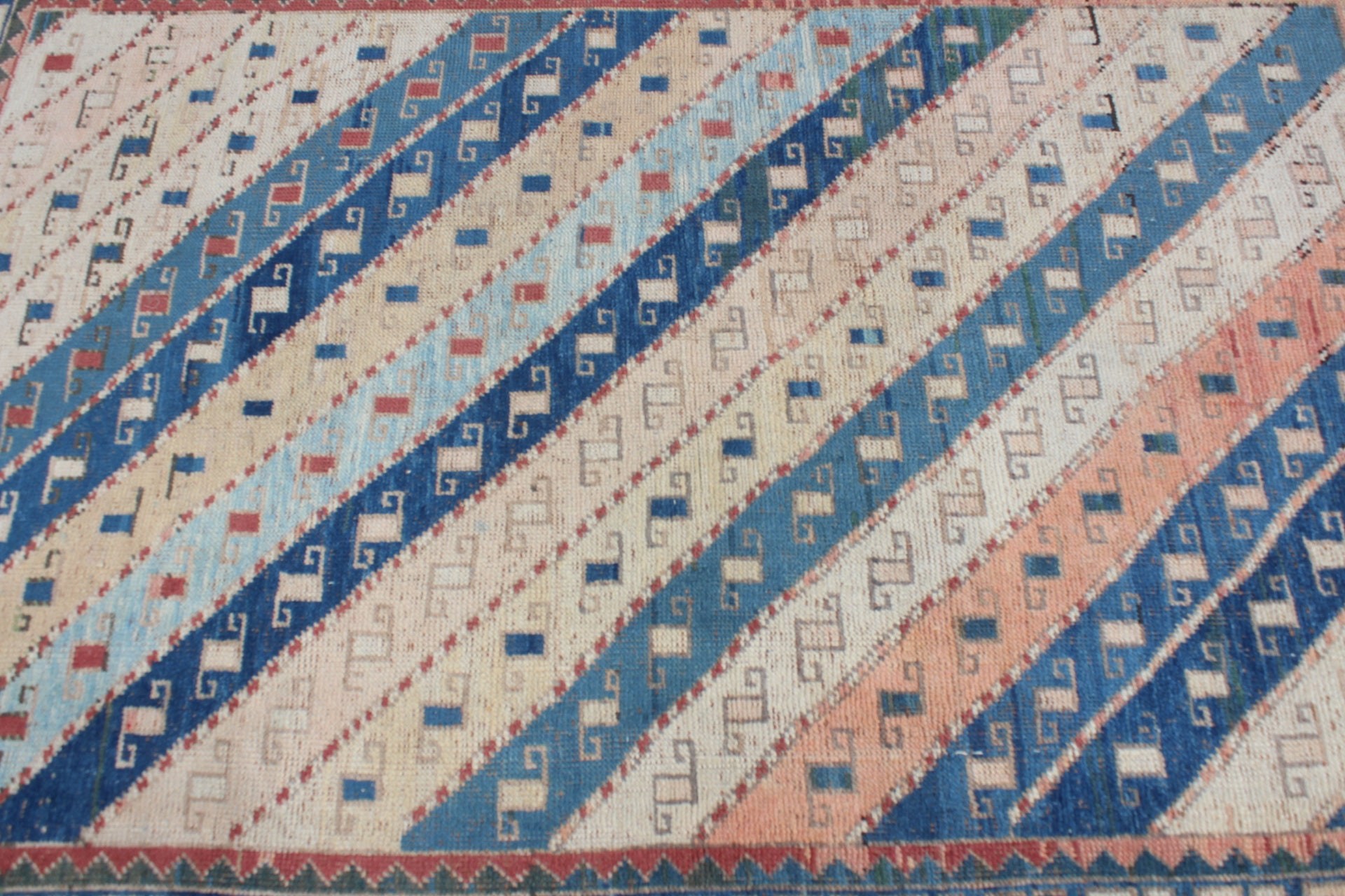 Oushak Halıları, Mavi Mutfak Halısı, Vintage Halı, Yemek Odası Halıları, Yemek Odası Halıları, 4,4x6,3 ft Alan Halısı, Antika Halılar, Türk Halıları