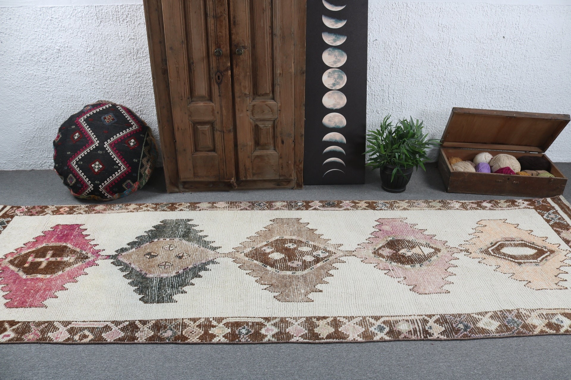 Rugs for Stair, Corridor Rugs, Beige Statement Rug, Moroccan Rugs, Turkish Rug, Vintage Rug, 3.7x11.4 ft Runner Rugs