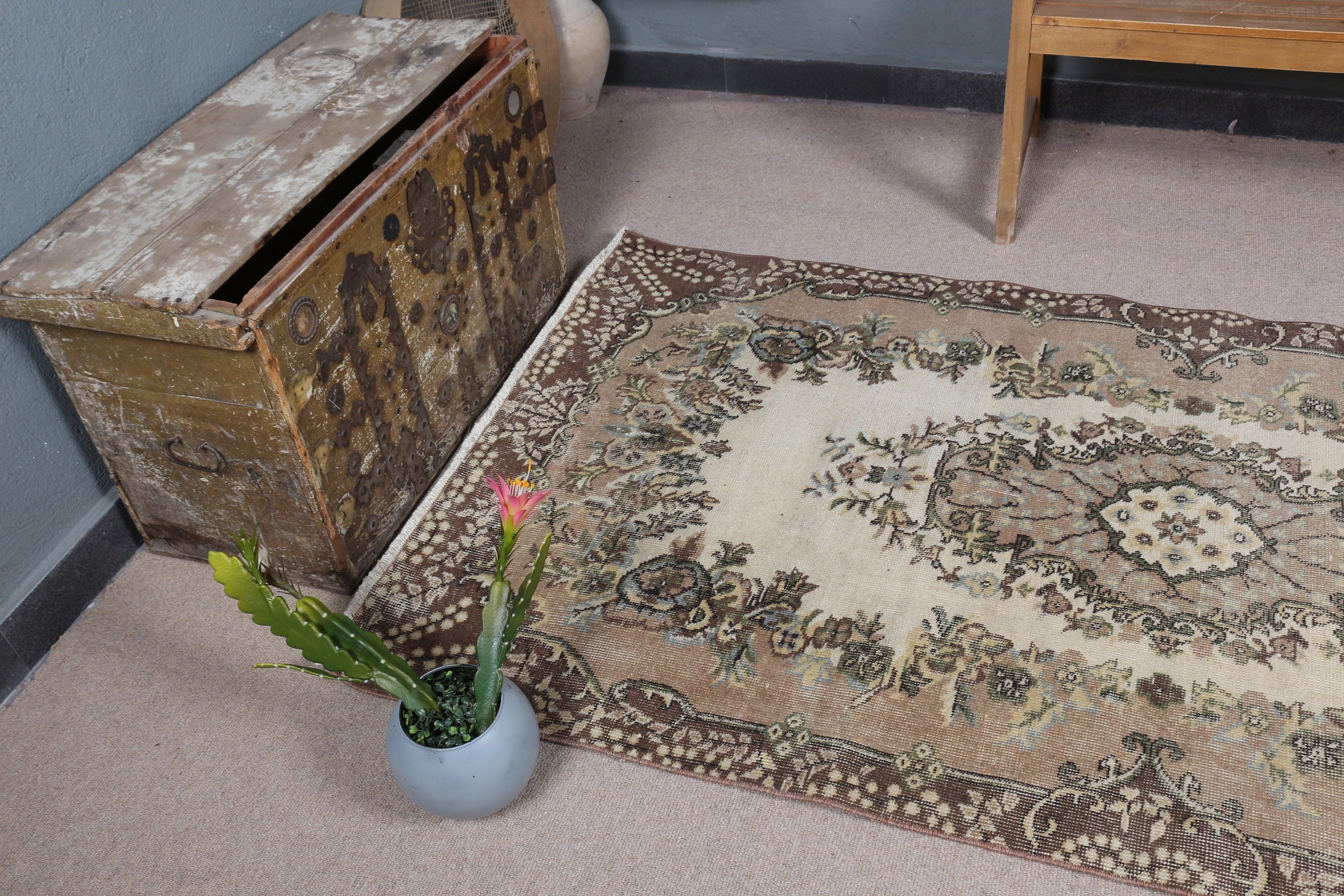 Cute Rug, 3.7x6.9 ft Area Rug, Vintage Rugs, Brown Cool Rug, Dining Room Rug, Anatolian Rug, Indoor Rugs, Turkish Rugs