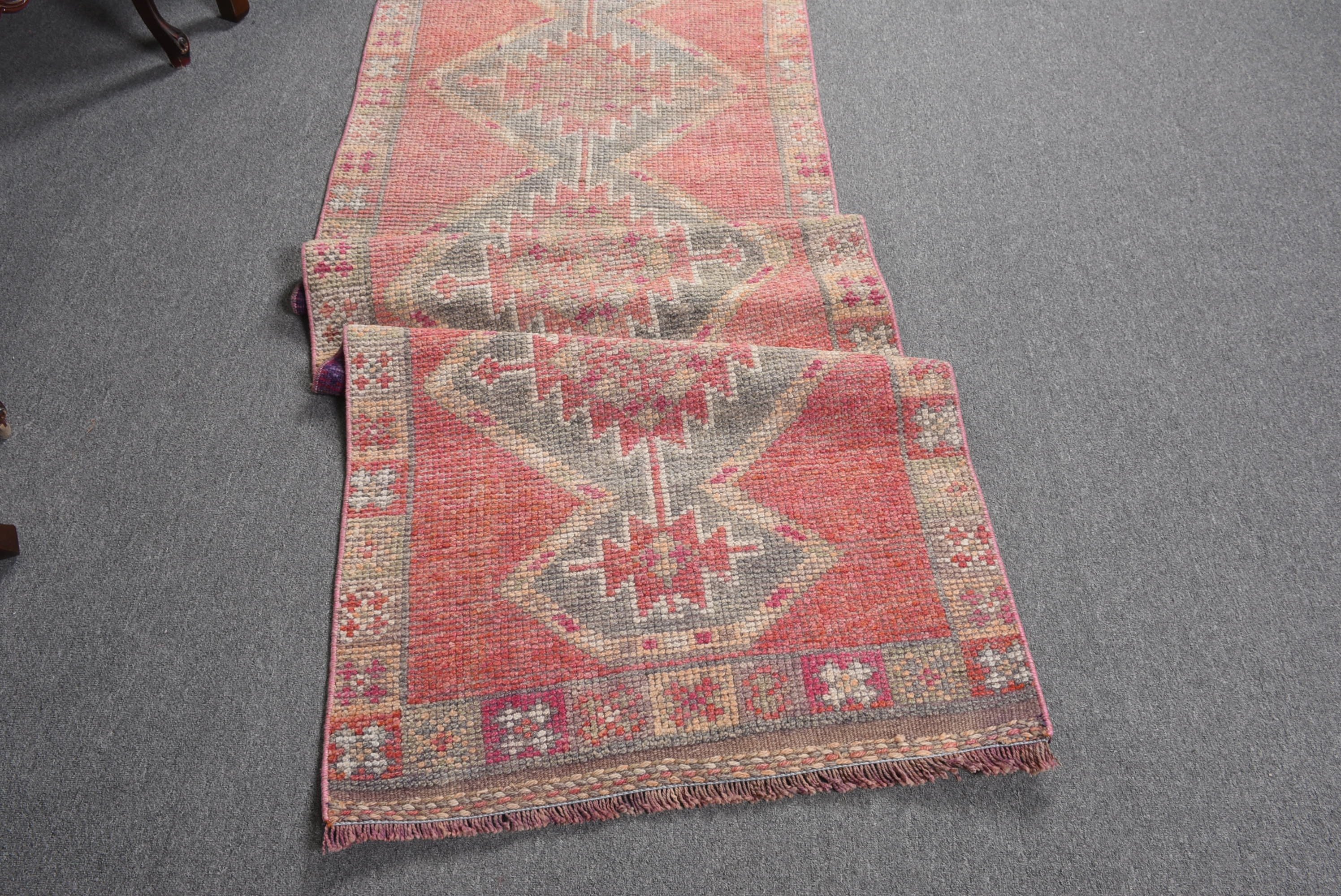 Pink Oriental Rugs, Rugs for Runner, Turkish Rug, Vintage Rugs, Oushak Rug, Corridor Rugs, 2.7x10.2 ft Runner Rugs, Art Rug, Anatolian Rug