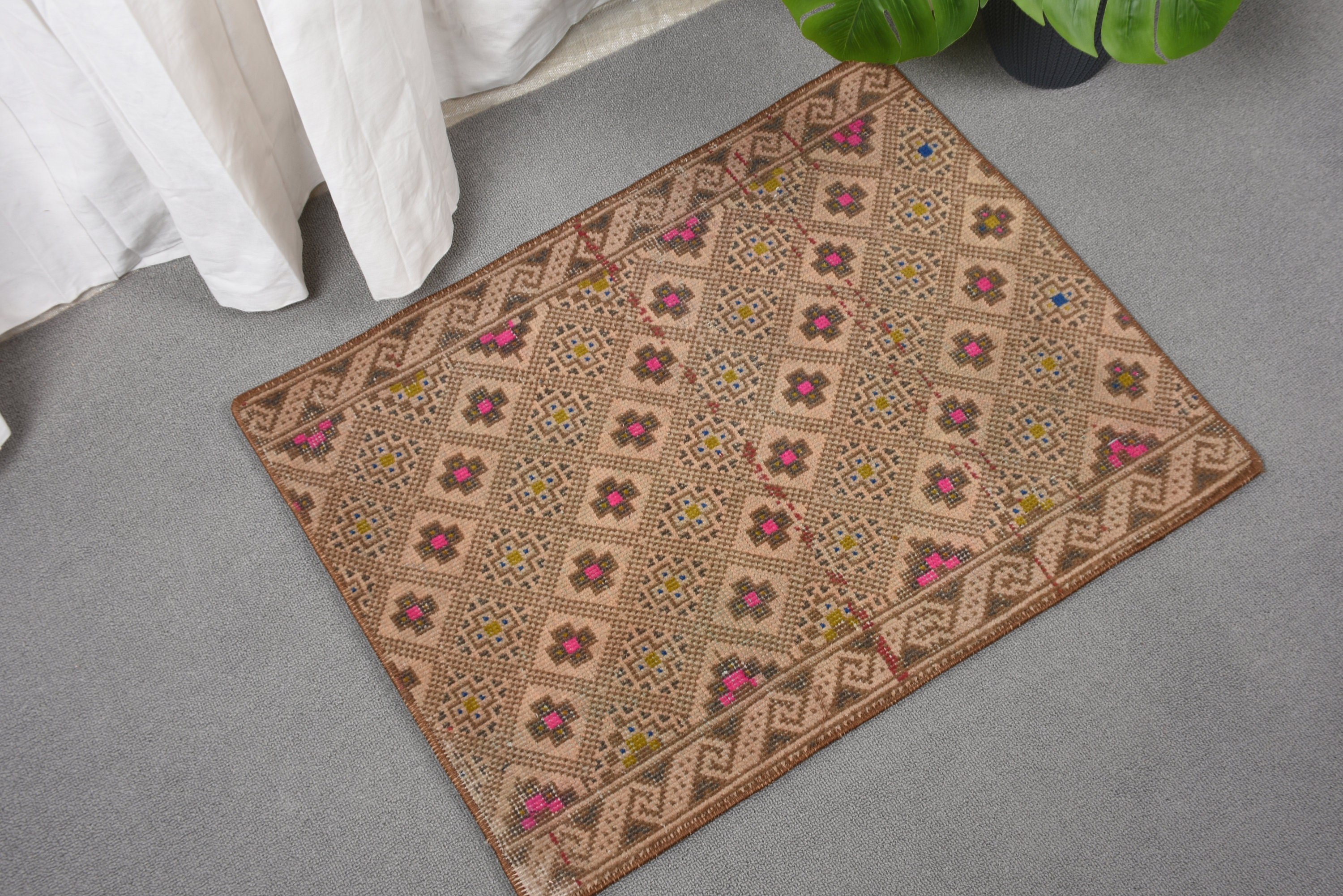 Vintage Rugs, Car Mat Rugs, Moroccan Rug, Turkish Rugs, Nursery Rug, Oushak Rug, Bohemian Rugs, 1.8x2.3 ft Small Rugs, Brown Modern Rugs