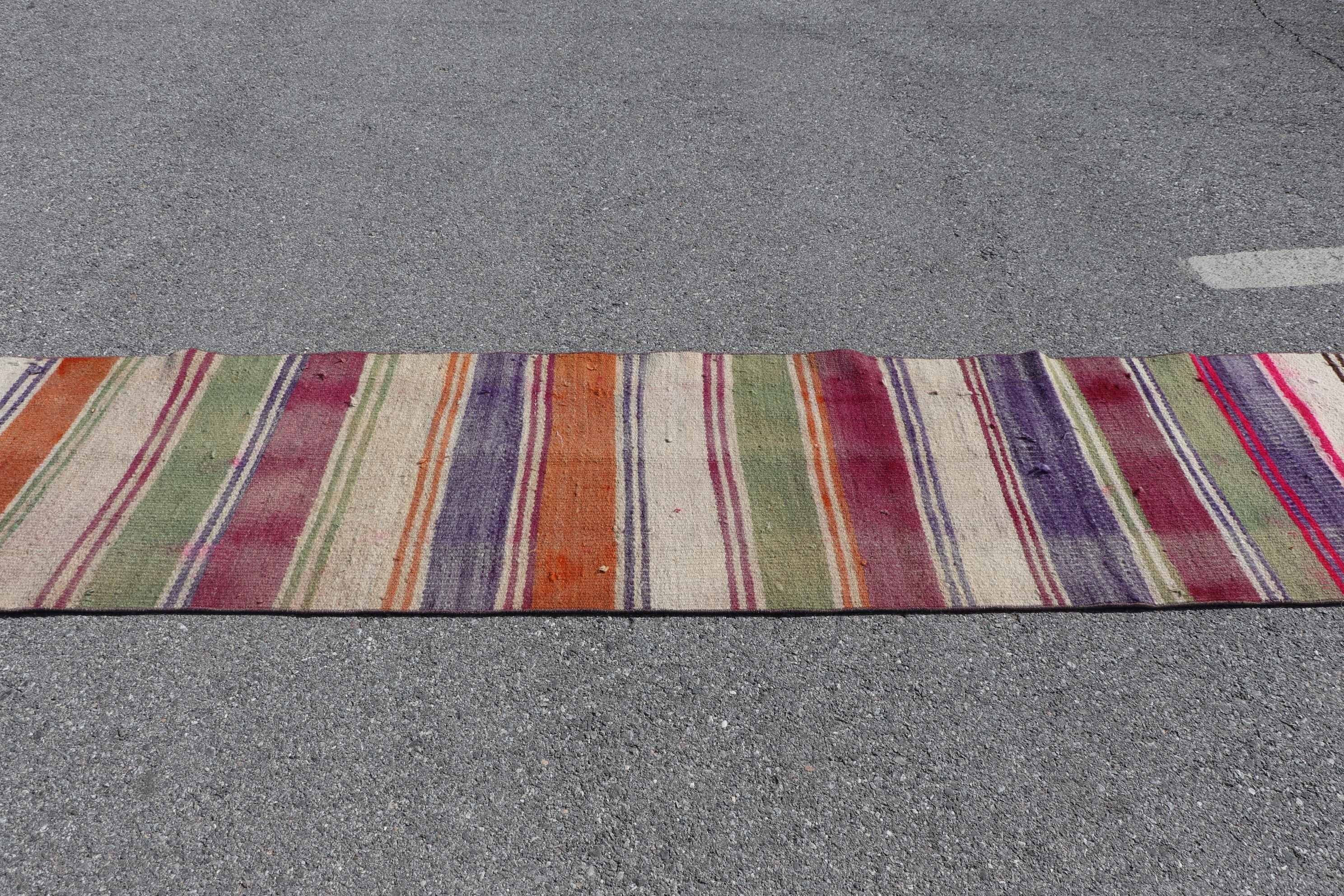 Vintage Rug, Kitchen Rugs, White Anatolian Rugs, Oriental Rugs, Turkish Rug, Hallway Rug, 2.1x10.1 ft Runner Rug, Kilim, Rugs for Hallway