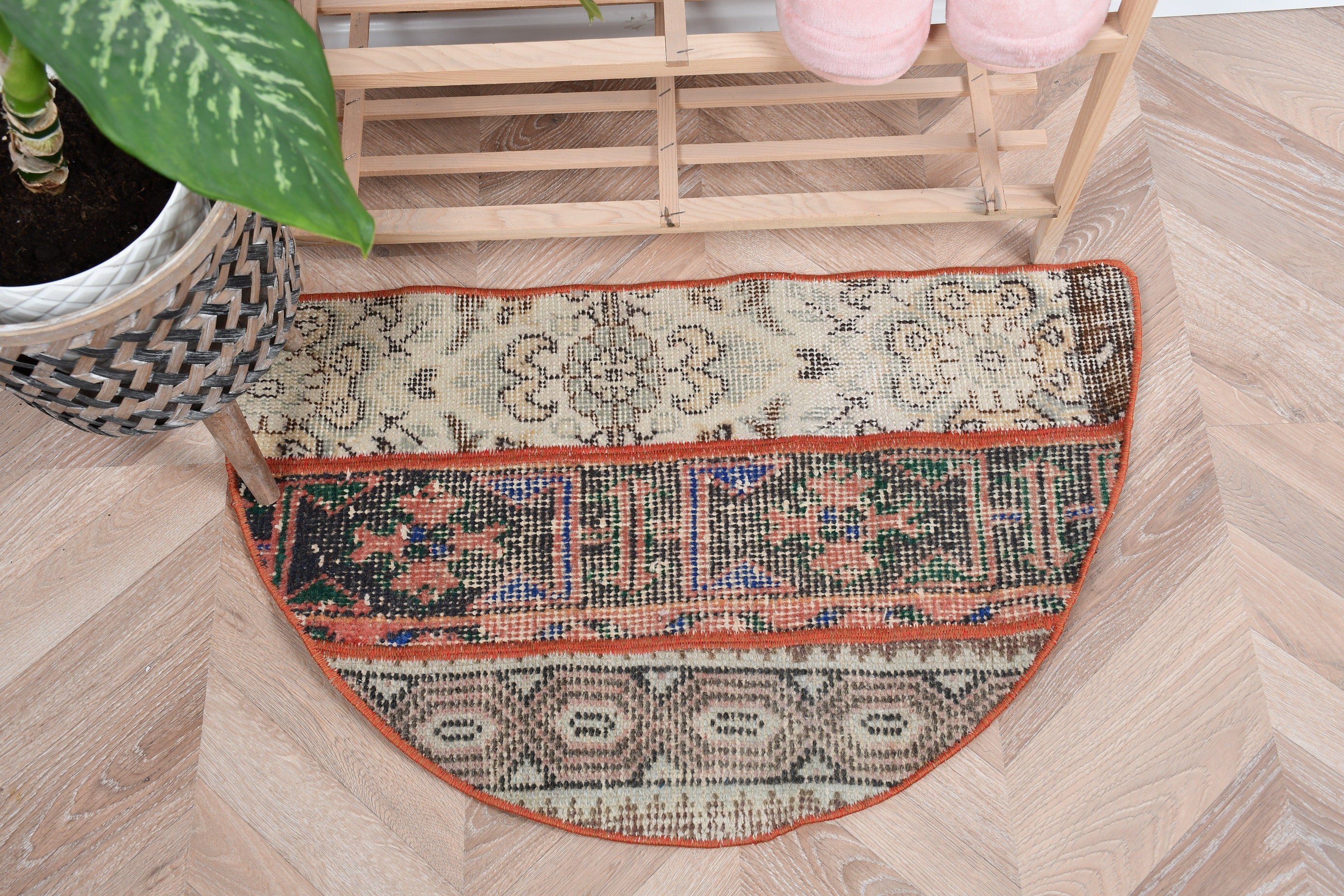 Vintage Halı, Duvara Asılı Halı, Paspas Halıları, Boho Halısı, Bej Oushak Halısı, Türk Halıları, Anadolu Halısı, 2,5x1,5 ft Küçük Halılar, Fas Halıları