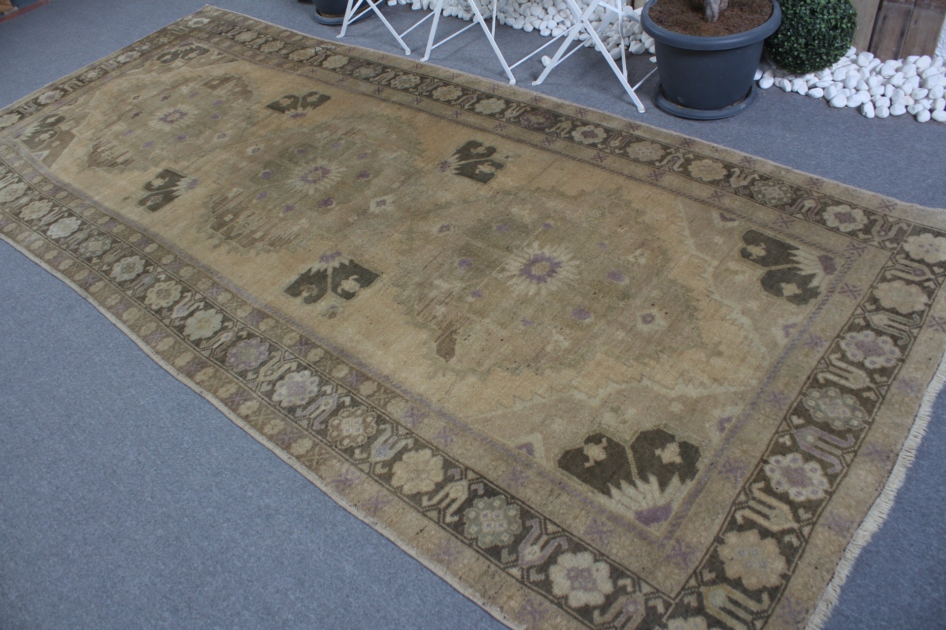 Vintage Halılar, Yurt Halısı, Oushak Halıları, Bej 4,9x11,6 ft Büyük Halılar, Türk Halısı, Yatak Odası Halısı, Oryantal Halı, Oturma Odası Halıları