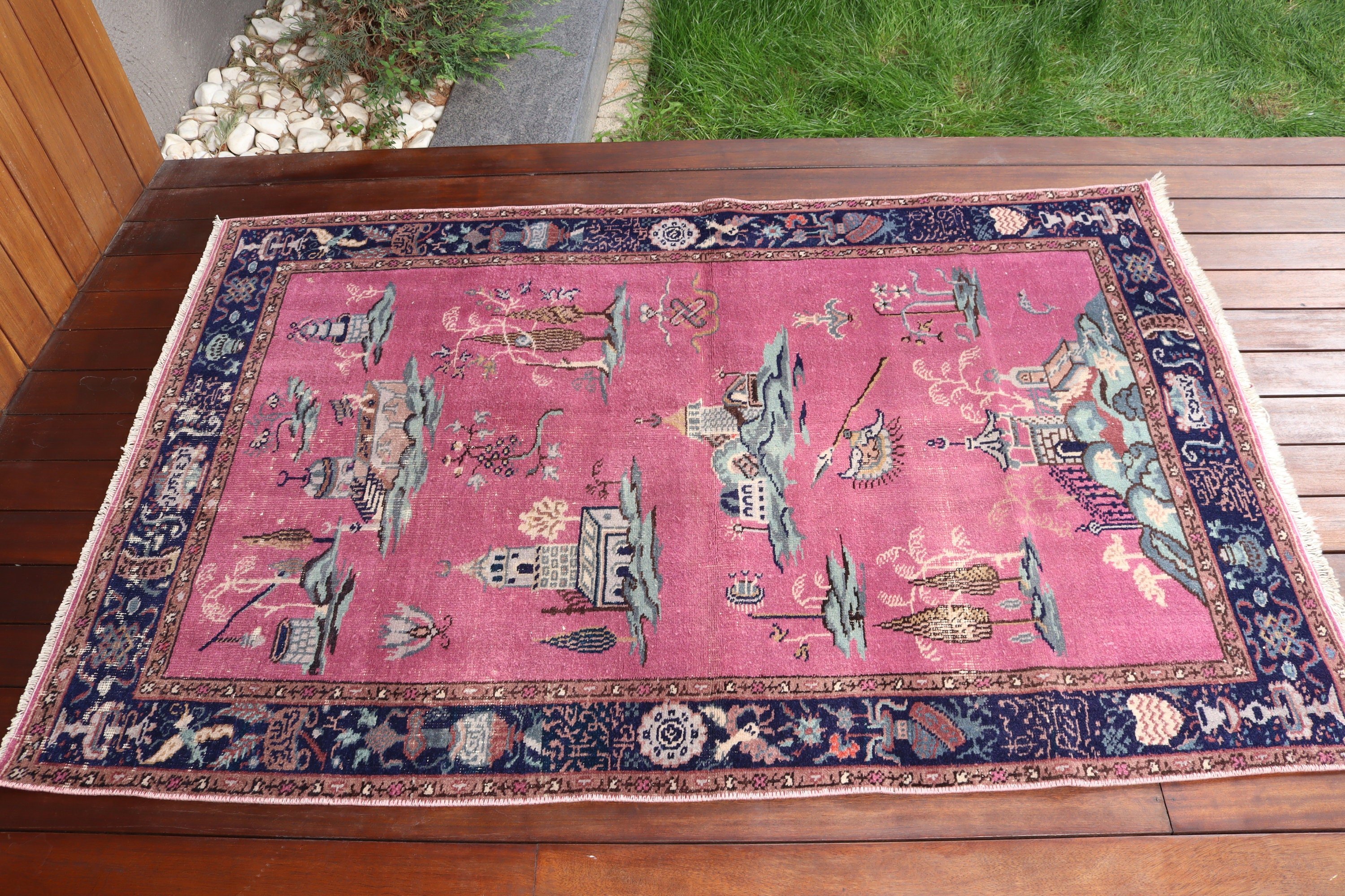 Fas Halıları, Ofis Halısı, Mutfak Halısı, Modern Halı, Boho Vurgulu Halı, Vintage Halılar, 3,5x5,5 ft Accent Halı, Türk Halısı, Pembe Anadolu Halıları