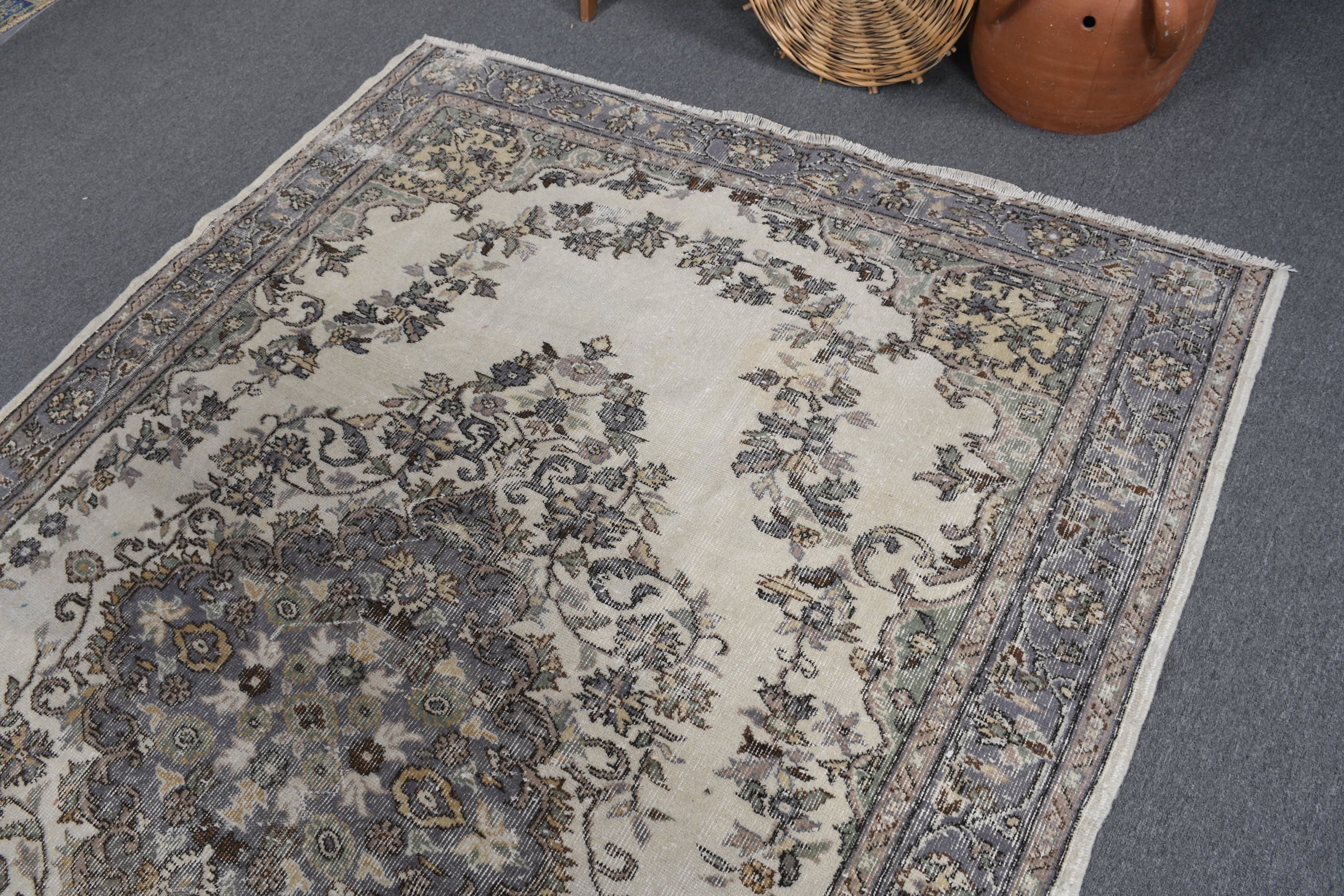 5,9x8,9 ft Büyük Halı, Vintage Halı, Yün Halılar, Mutfak Halısı, Bej Havalı Halılar, Salon Halıları, Yer Halısı, Eski Halı, Oturma Odası Halısı, Türk Halıları