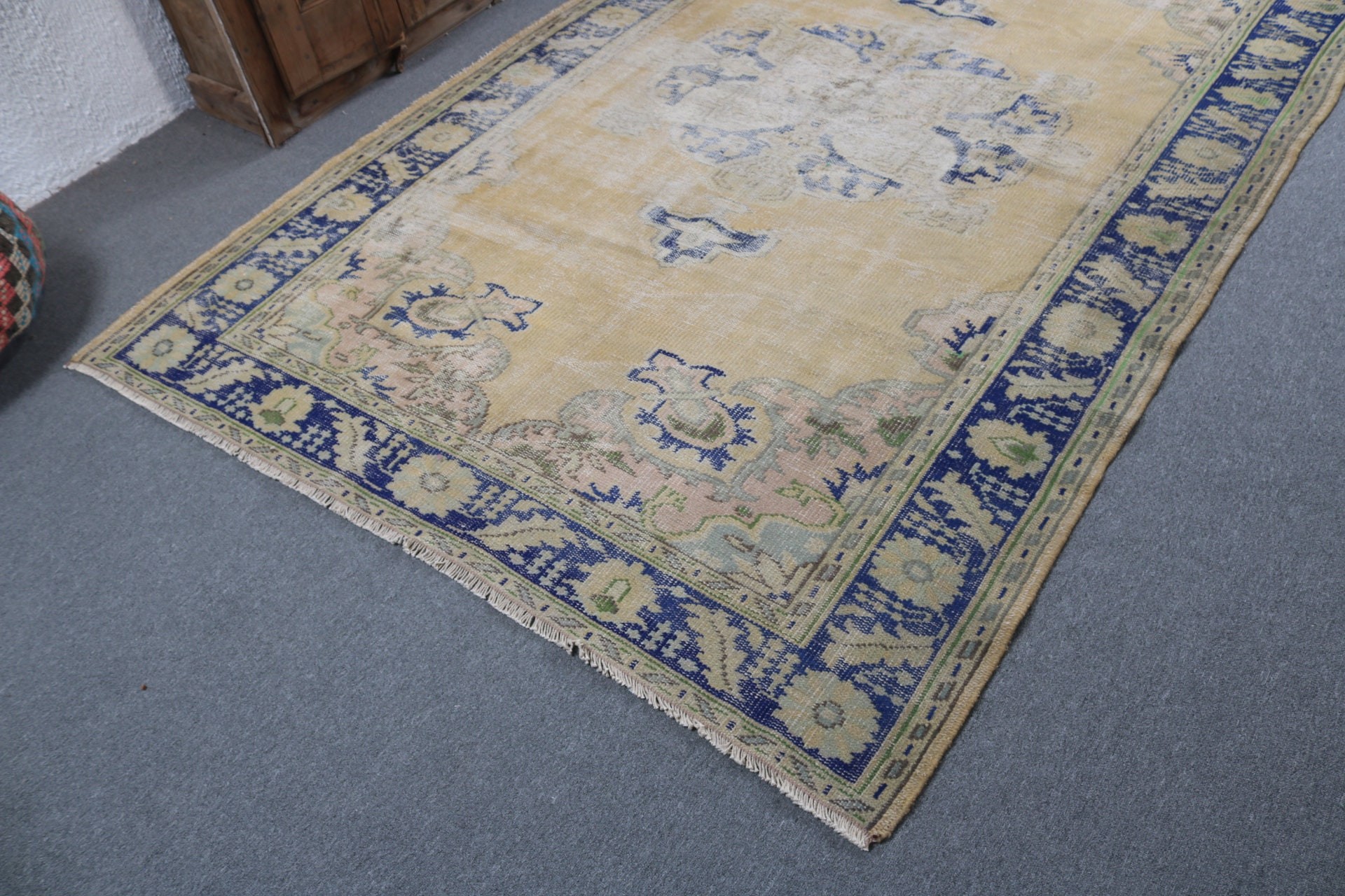 Sarı Açıklama Halıları, Yemek Odası Halısı, 5.9x8.7 ft Büyük Halılar, Vintage Halı, Büyük Vintage Halılar, Türk Halıları, Anadolu Halısı, Ev Dekorasyonu Halısı