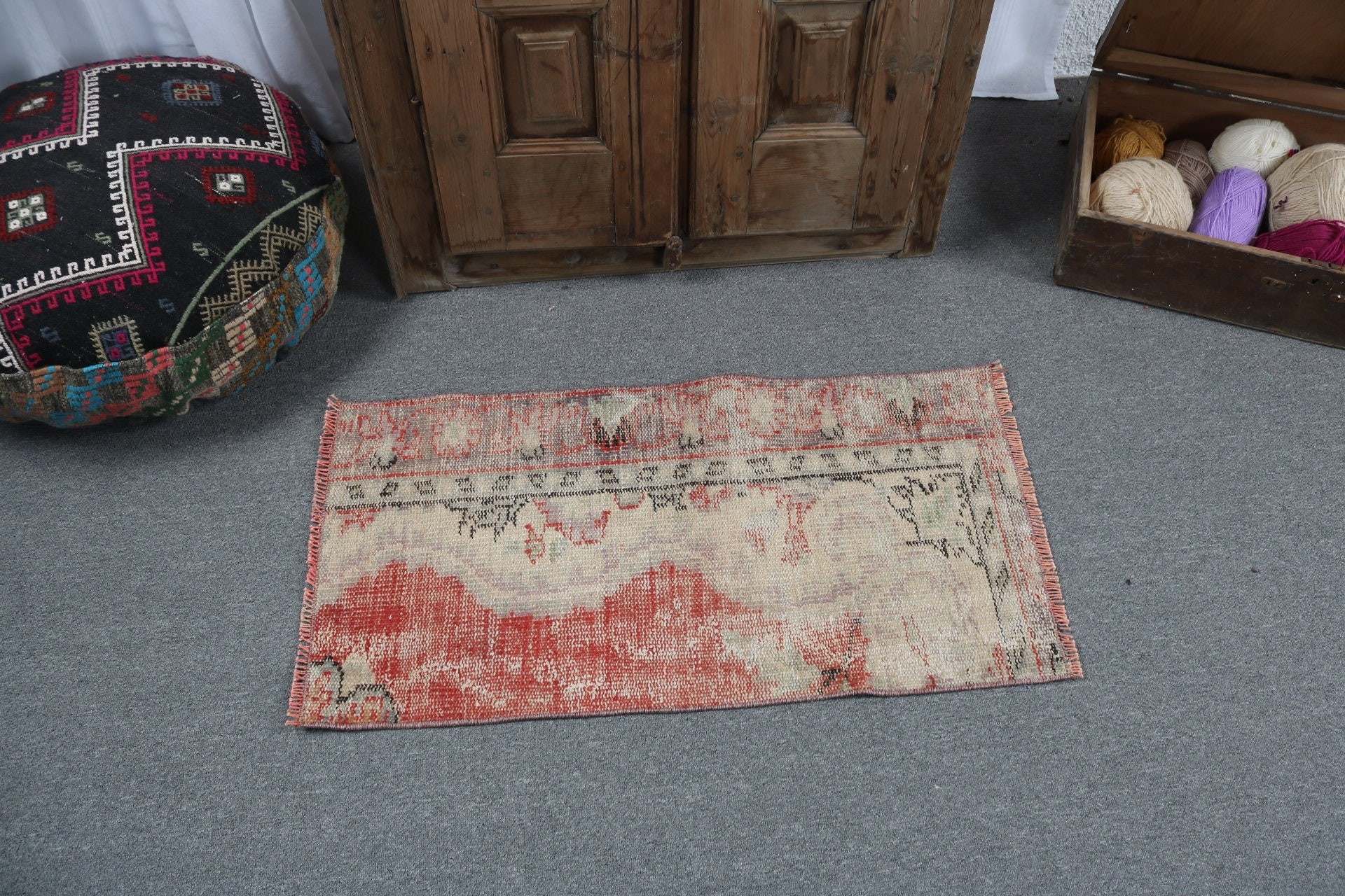 Red Kitchen Rugs, 1.6x3.1 ft Small Rug, Bathroom Rug, Turkish Rug, Office Rugs, Rugs for Entry, Statement Rug, Moroccan Rugs, Vintage Rug