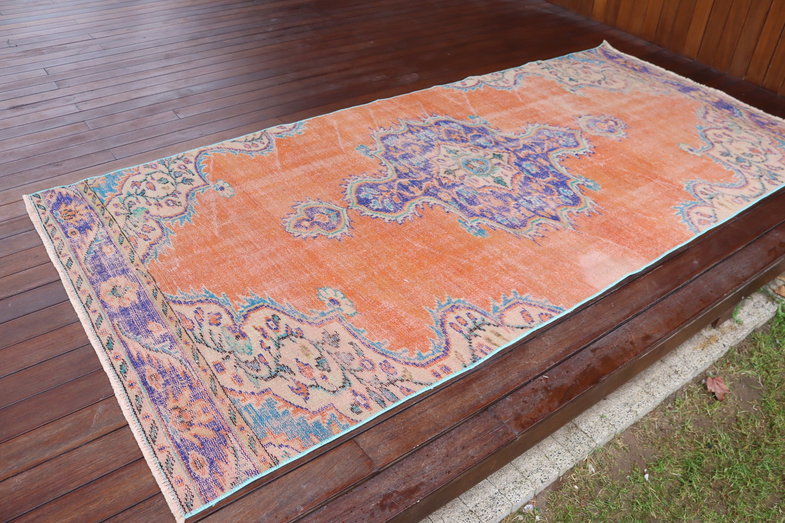 Dining Room Rug, Vintage Rug, Neutral Rugs, Turkish Rug, Orange  4.2x9 ft Area Rugs, Oriental Rug, Oushak Area Rugs