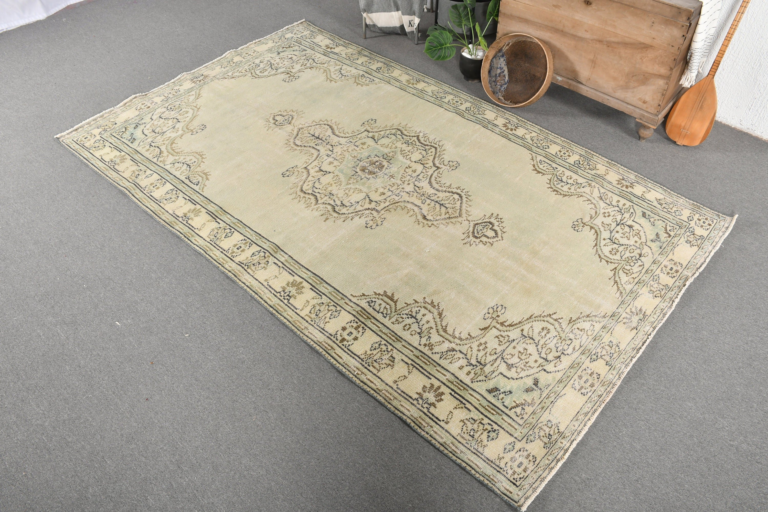 Green Home Decor Rug, Turkish Rugs, Home Decor Rugs, Living Room Rug, 6x9.6 ft Large Rugs, Vintage Rug, Salon Rug, Muted Rugs