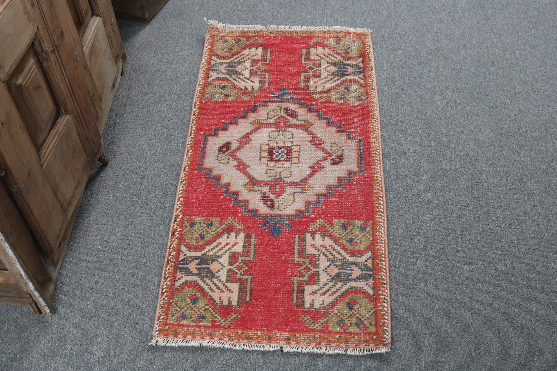 Kırmızı Anadolu Halıları, 1.6x3.4 ft Küçük Halılar, Türk Halıları, Yer Halıları, Düz Dokuma Halı, Duvara Asılı Halı, Araba Paspas Halıları, Vintage Halı, Lüks Halı