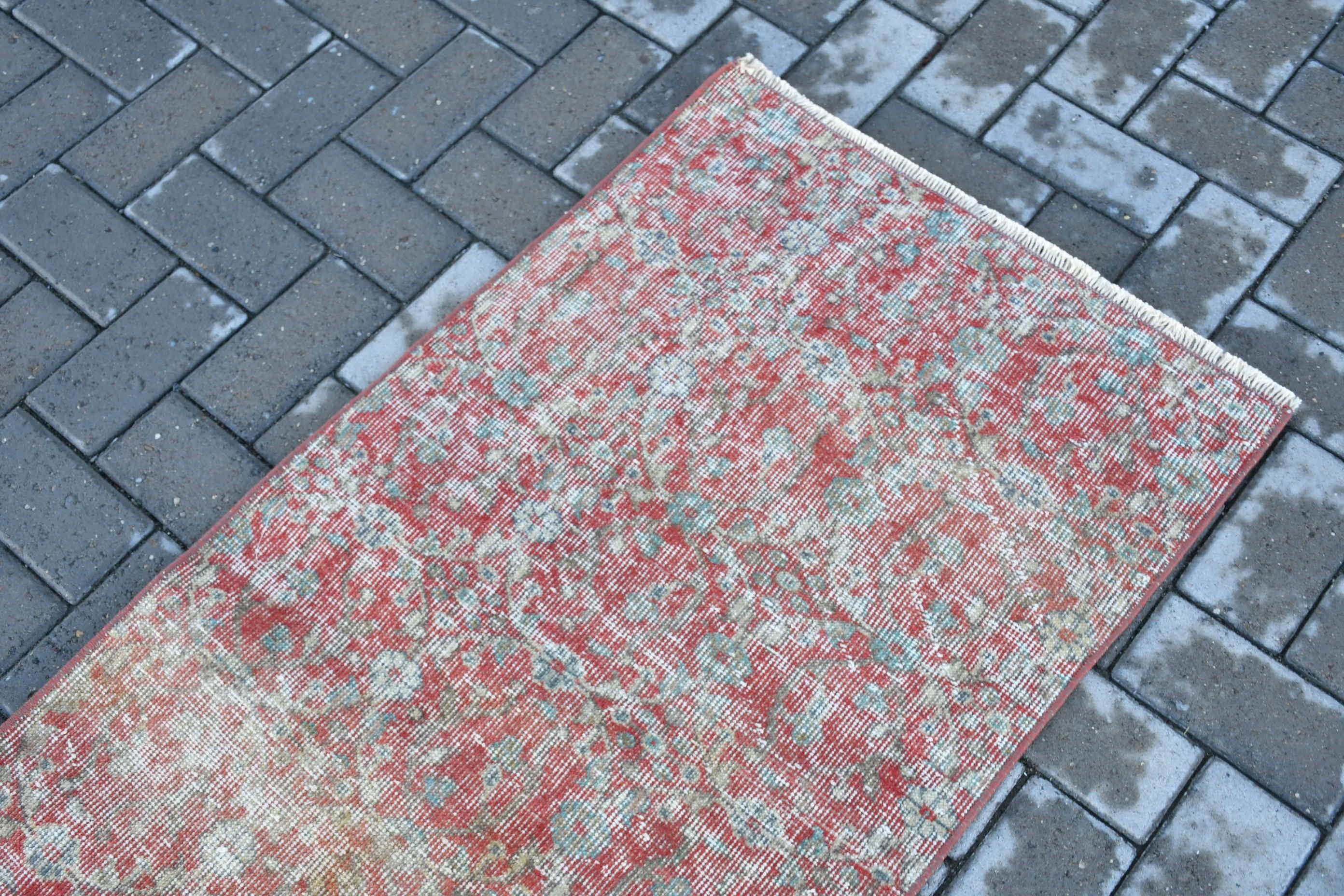 Vintage Rug, Bath Rugs, Turkish Rugs, Rugs for Bath, Boho Rug, 2.1x4.5 ft Small Rug, Entry Rugs, Wool Rug, Red Oushak Rugs