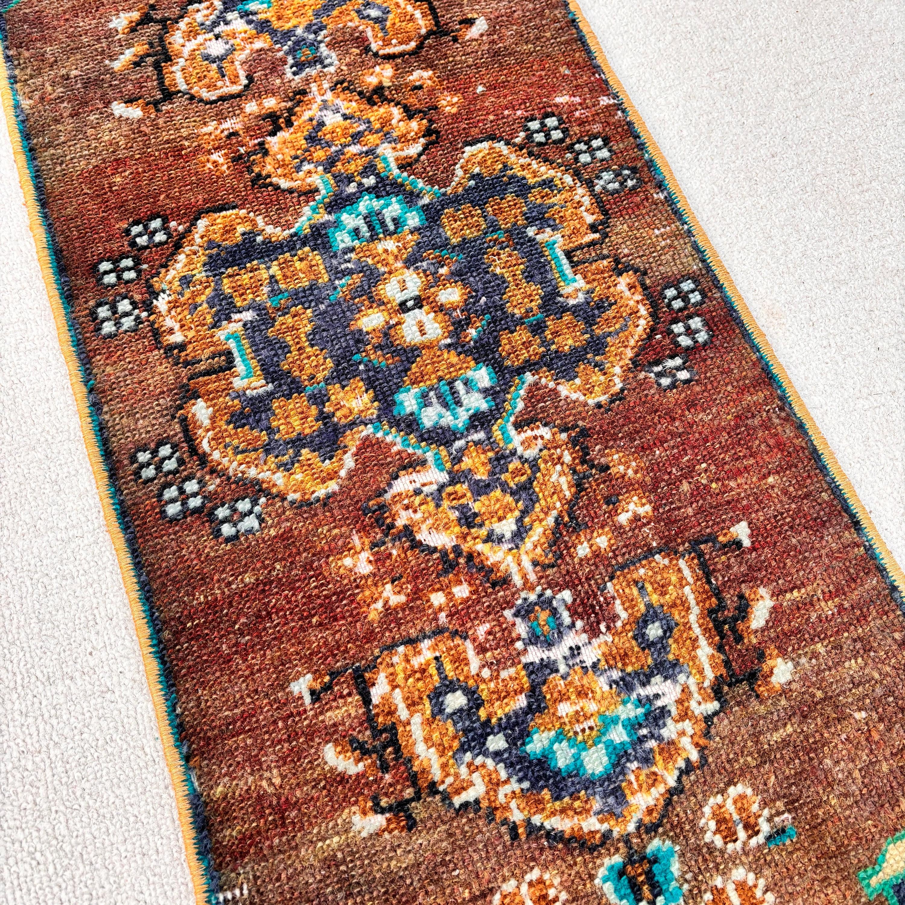 Floor Rug, Antique Rug, Blue  1.1x3.2 ft Small Rug, Small Boho Rug, Turkish Rug, Vintage Rug, Small Vintage Rug