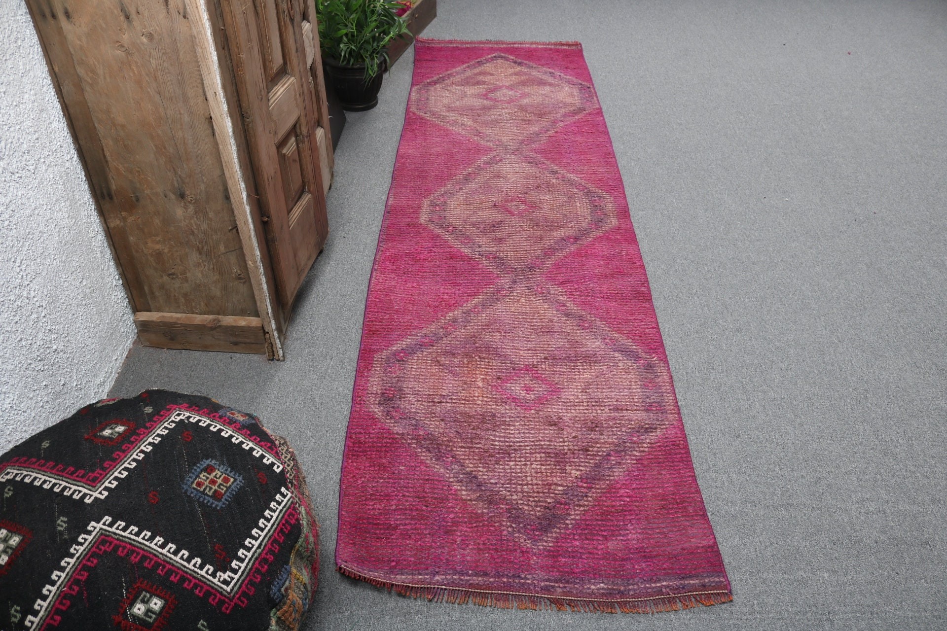 El Dokuma Halılar, Koridor Halıları, Vintage Halılar, Pembe 2.4x8.9 ft Runner Halı, Mutfak Halıları, Vintage Runner Halıları, Türk Halısı