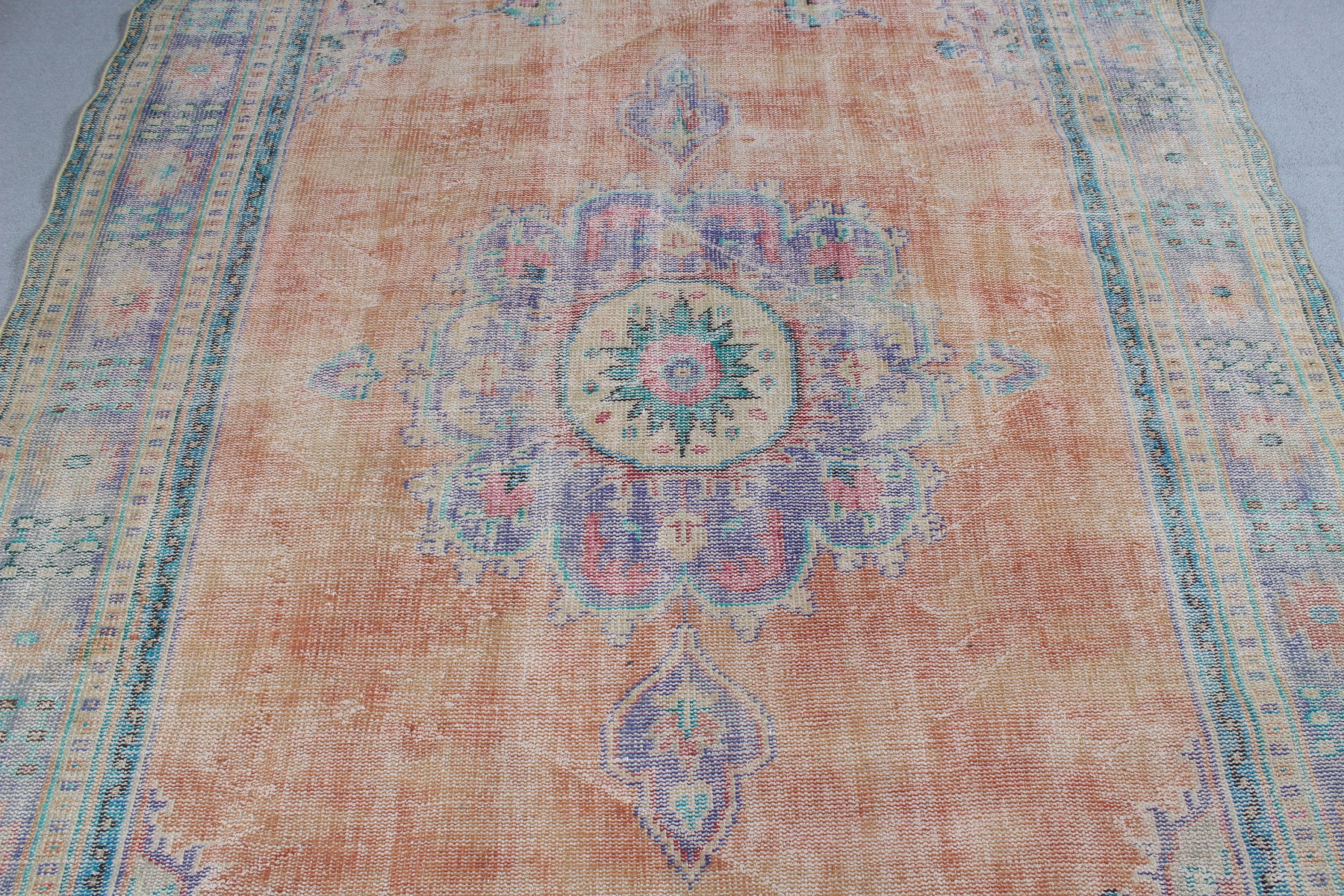 Türk Halısı, Büyük Boho Halıları, Yemek Odası Halısı, Etnik Halı, Vintage Halı, Sarı Oushak Halısı, Oushak Halısı, Bildiri Halısı, 6,4x9,2 ft Büyük Halılar