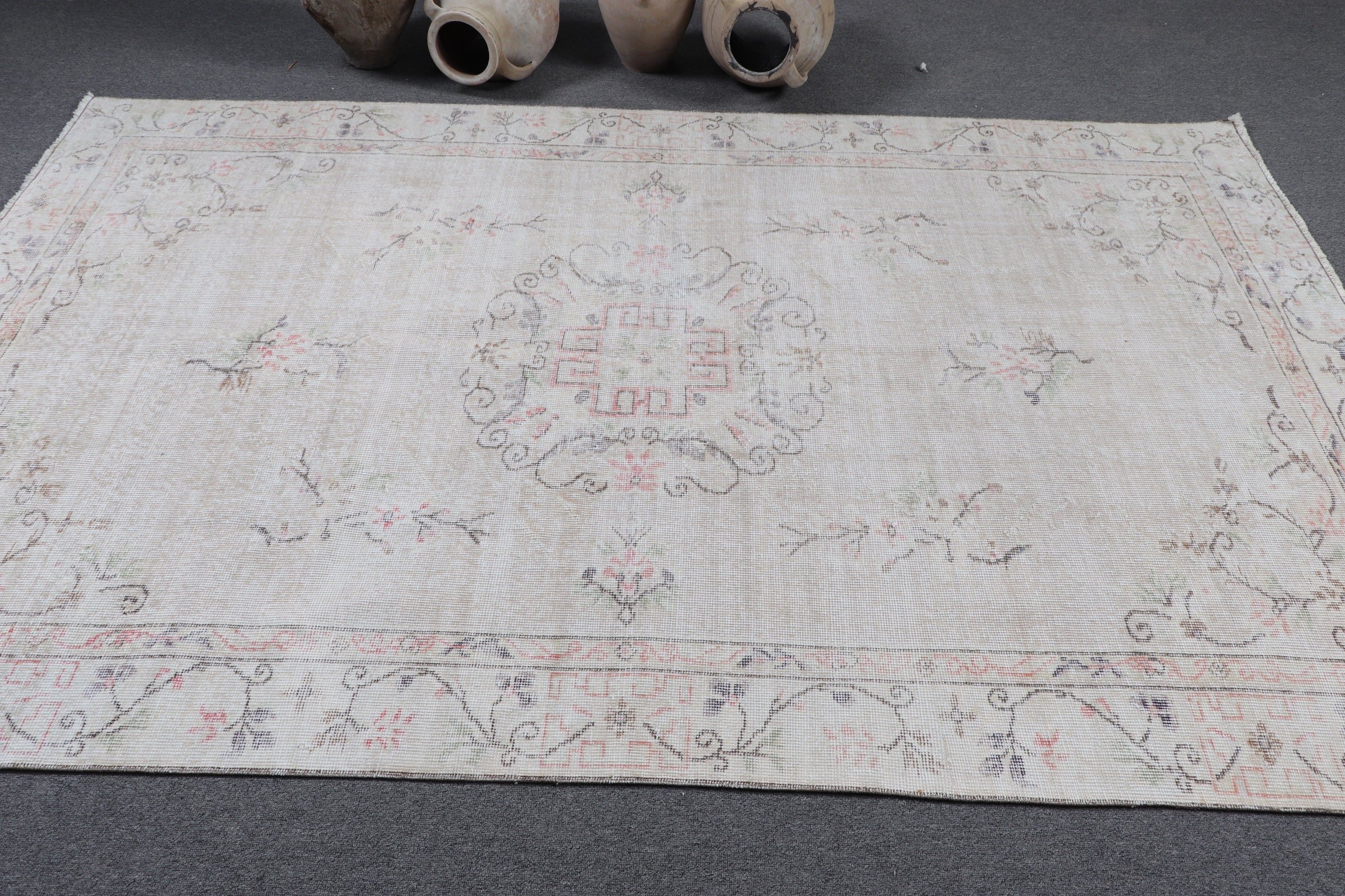 Outdoor Rug, Turkish Rug, Beige Moroccan Rug, Dining Room Rug, Vintage Rug, Salon Rugs, Kitchen Rugs, 5.3x8.4 ft Large Rugs, Oushak Rug