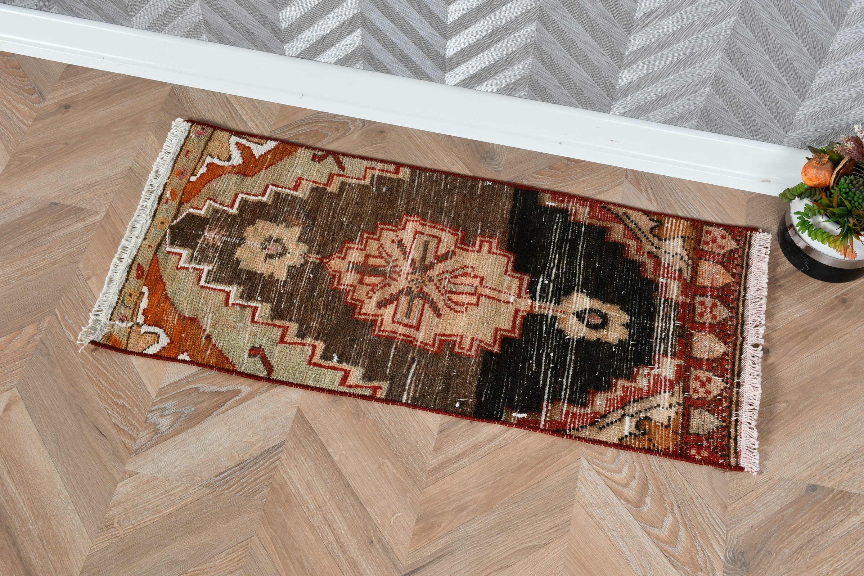 Brown Moroccan Rug, Nursery Rugs, Entry Rug, 1.3x3 ft Small Rug, Rugs for Nursery, Turkish Rugs, Vintage Rug, Anatolian Rug, Cool Rug