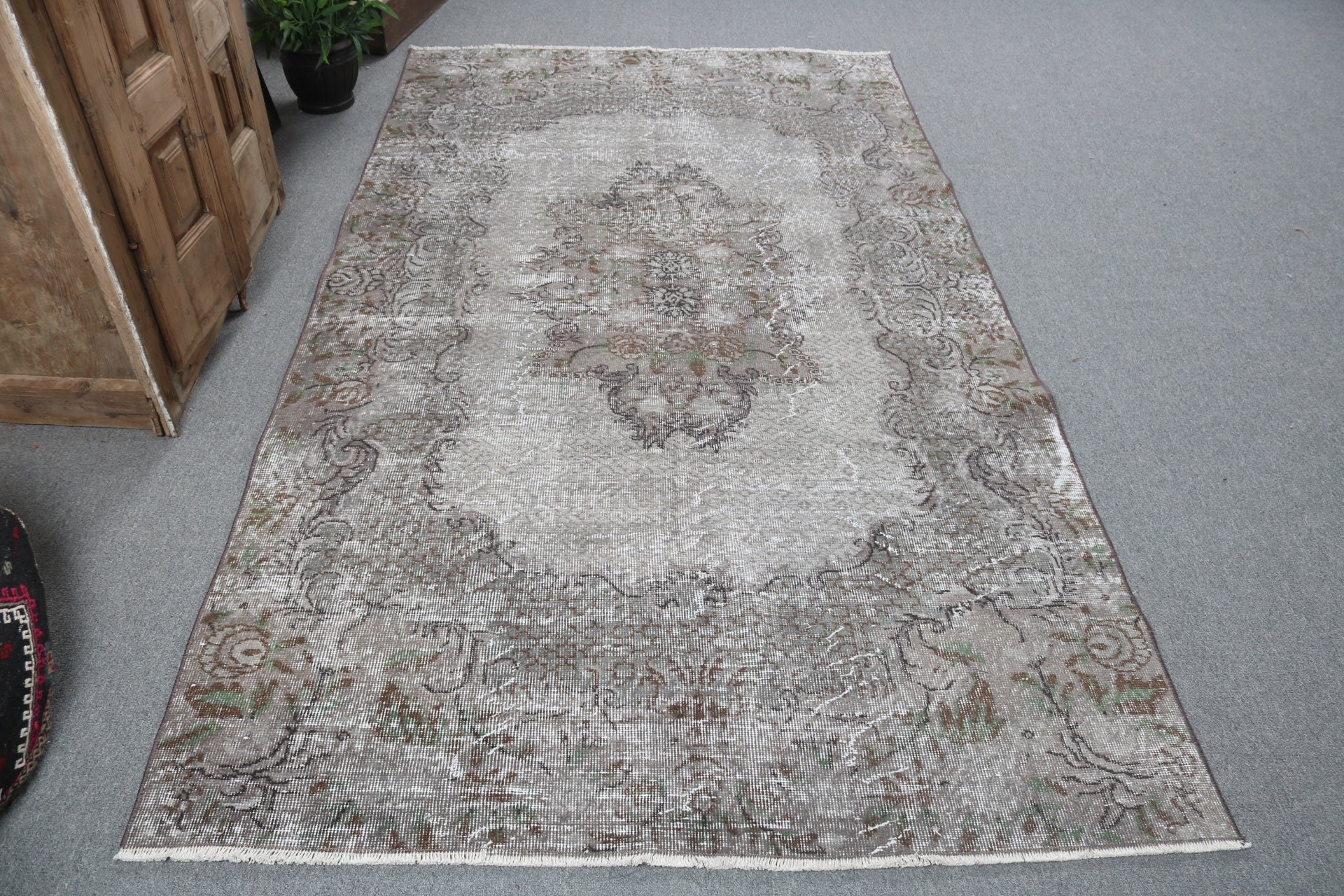 Lüks Halı, Gri Oushak Halı, Anadolu Halısı, Türk Halısı, Yatak Odası Halısı, Vintage Halılar, Salon Halıları, 4.9x8.6 ft Büyük Halı, Büyük Boho Halıları