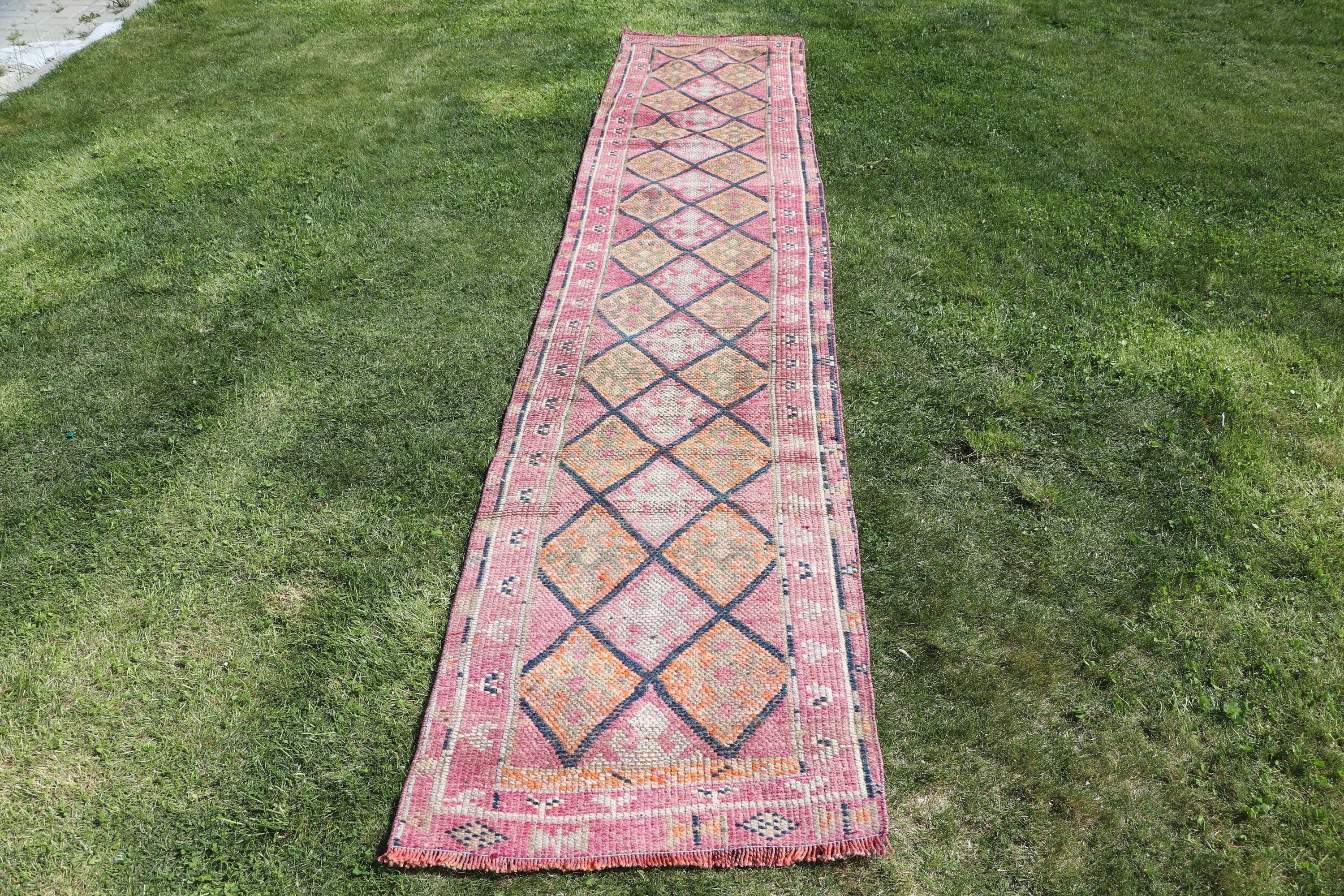 Beni Ourain Runner Rug, Turkish Rug, Vintage Rug, Vintage Runner Rugs, Oushak Rugs, Pink Handwoven Rug, Floor Rugs, 2.3x11.6 ft Runner Rug