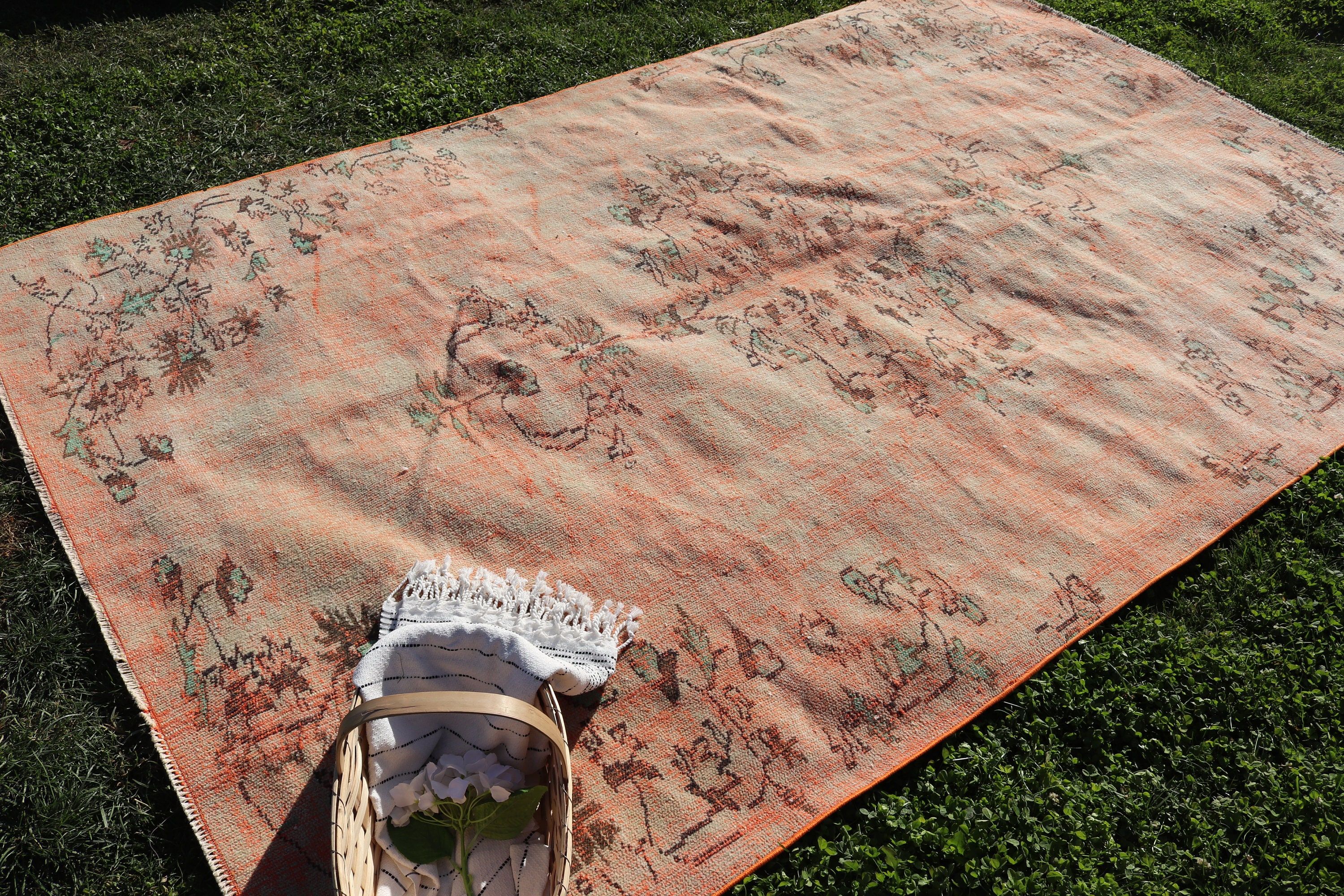 Turkish Rugs, 6.1x9.5 ft Large Rugs, Orange Flatweave Rugs, Floor Rug, Flatweave Rug, Large Boho Rugs, Large Vintage Rugs, Vintage Rug