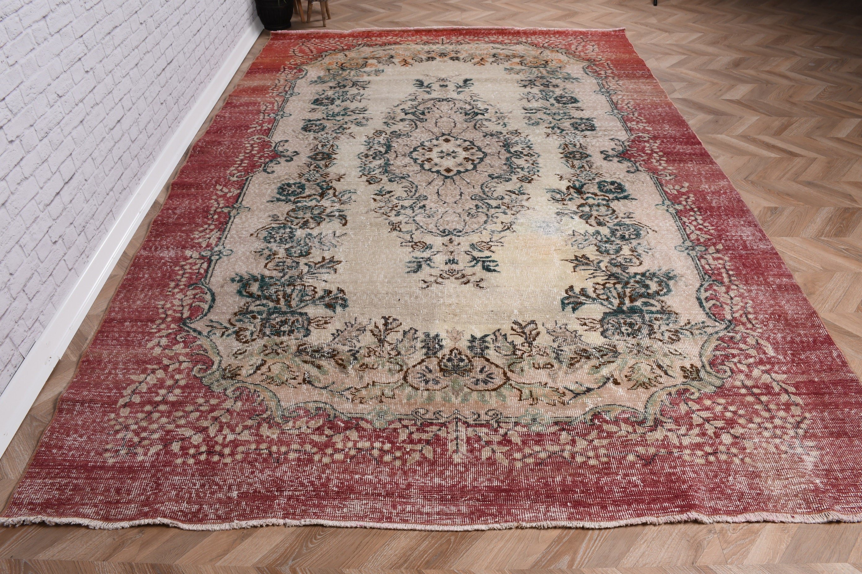 Büyük Boho Halı, Vintage Halılar, Türk Halısı, Antika Halılar, Ev Dekorasyonu Halıları, Kırmızı Geometrik Halı, 6.8x10.2 ft Büyük Halı, Büyük Vintage Halı