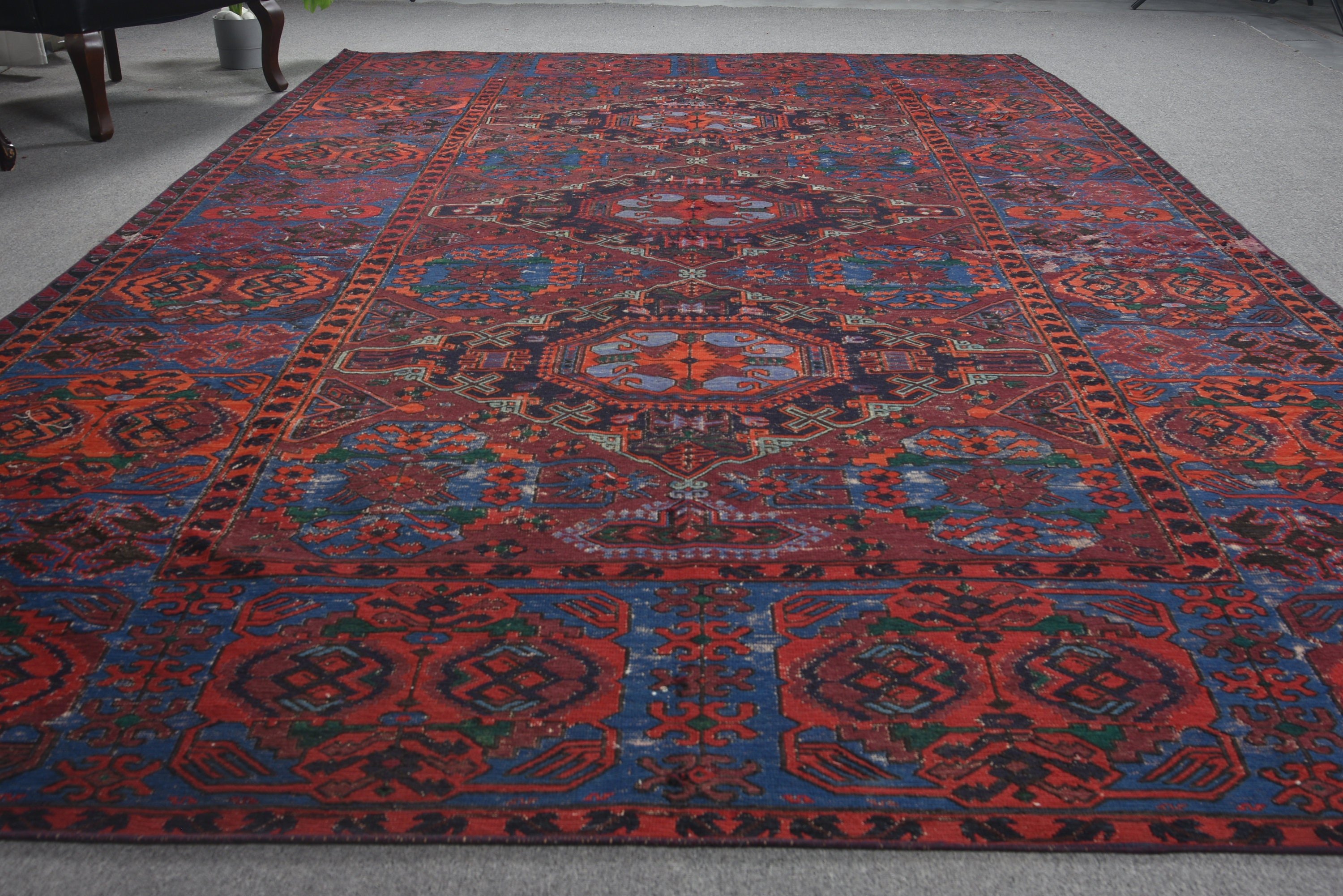 Red Luxury Rug, Saloon Rug, Vintage Rug, Kitchen Rug, Oversize Vintage Rug, Aztec Rugs, 7x12.1 ft Oversize Rug, Flatweave Rugs, Turkish Rug