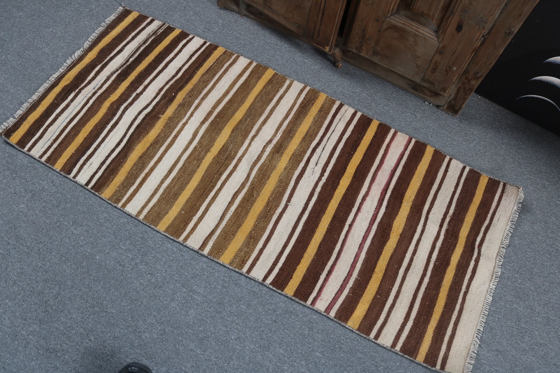 2x4.5 ft Küçük Halı, Kilim, Nötr Halı, Banyo Halısı, Kahverengi Modern Halılar, Küçük Vintage Halı, Vintage Halı, Türk Halıları, Geometrik Halılar