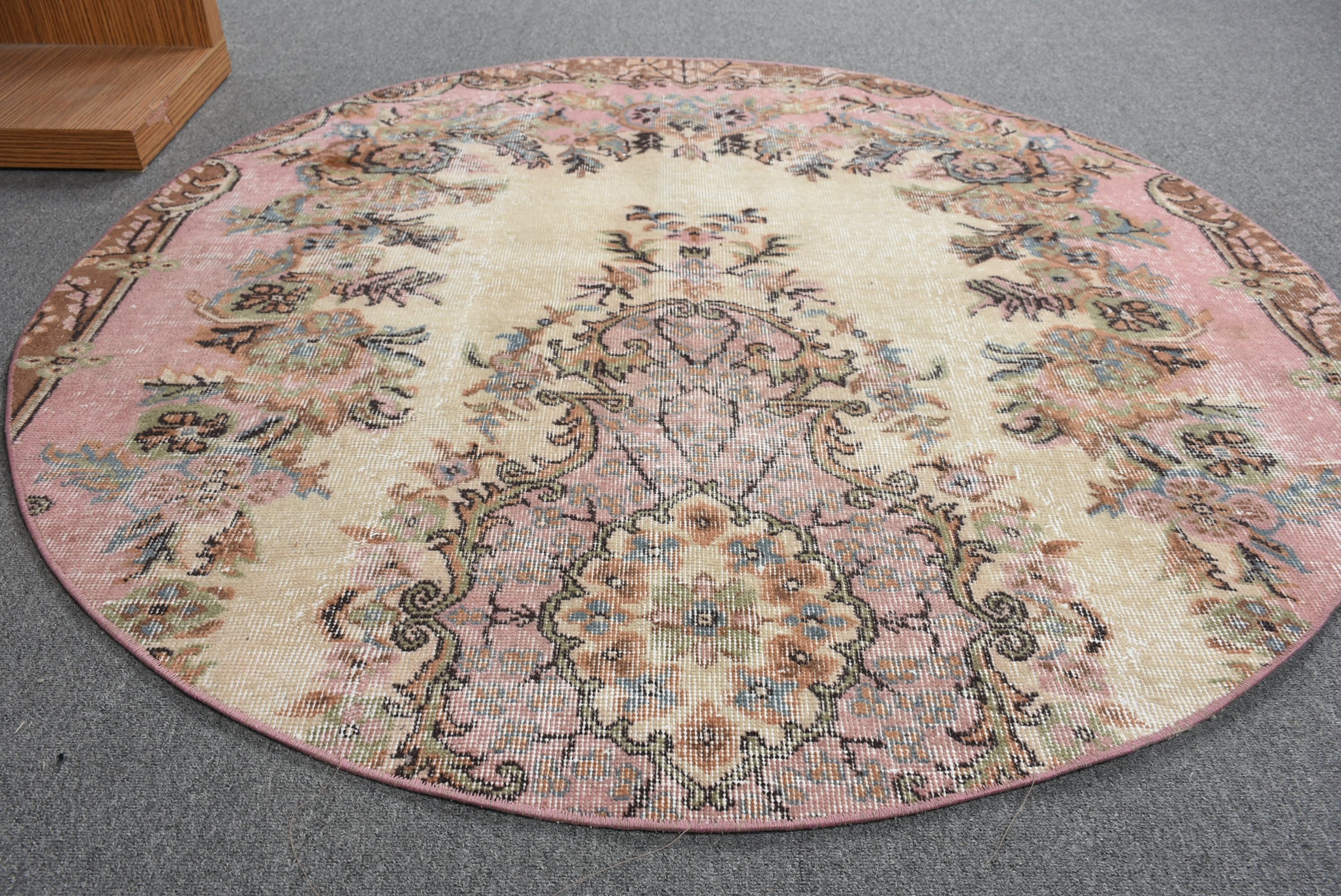 Vintage Rug, Rugs for Floor, 4.9x4.9 ft Area Rug, Kitchen Rug, Nursery Rug, Vintage Decor Rugs, Floor Rug, Turkish Rug, Pink Bedroom Rug